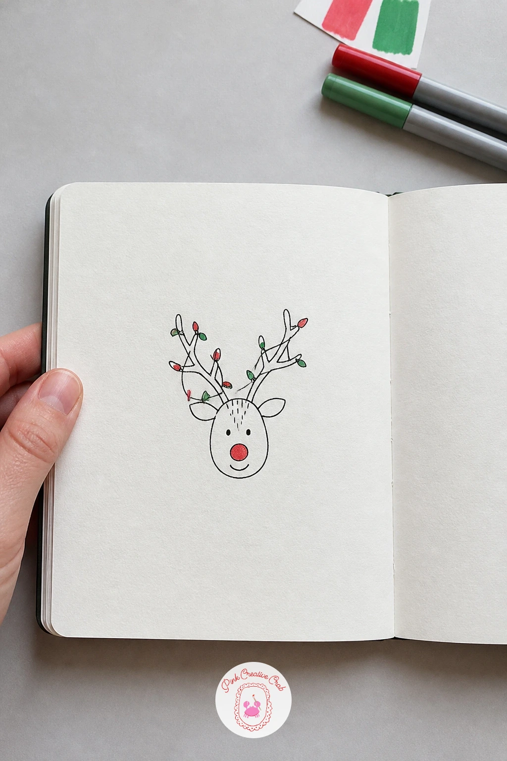 Reindeer With Lights In Its Antlers — Move on to a reindeer with lights in its antlers, a doodle built around one tricky shape: the antlers. Christmas card