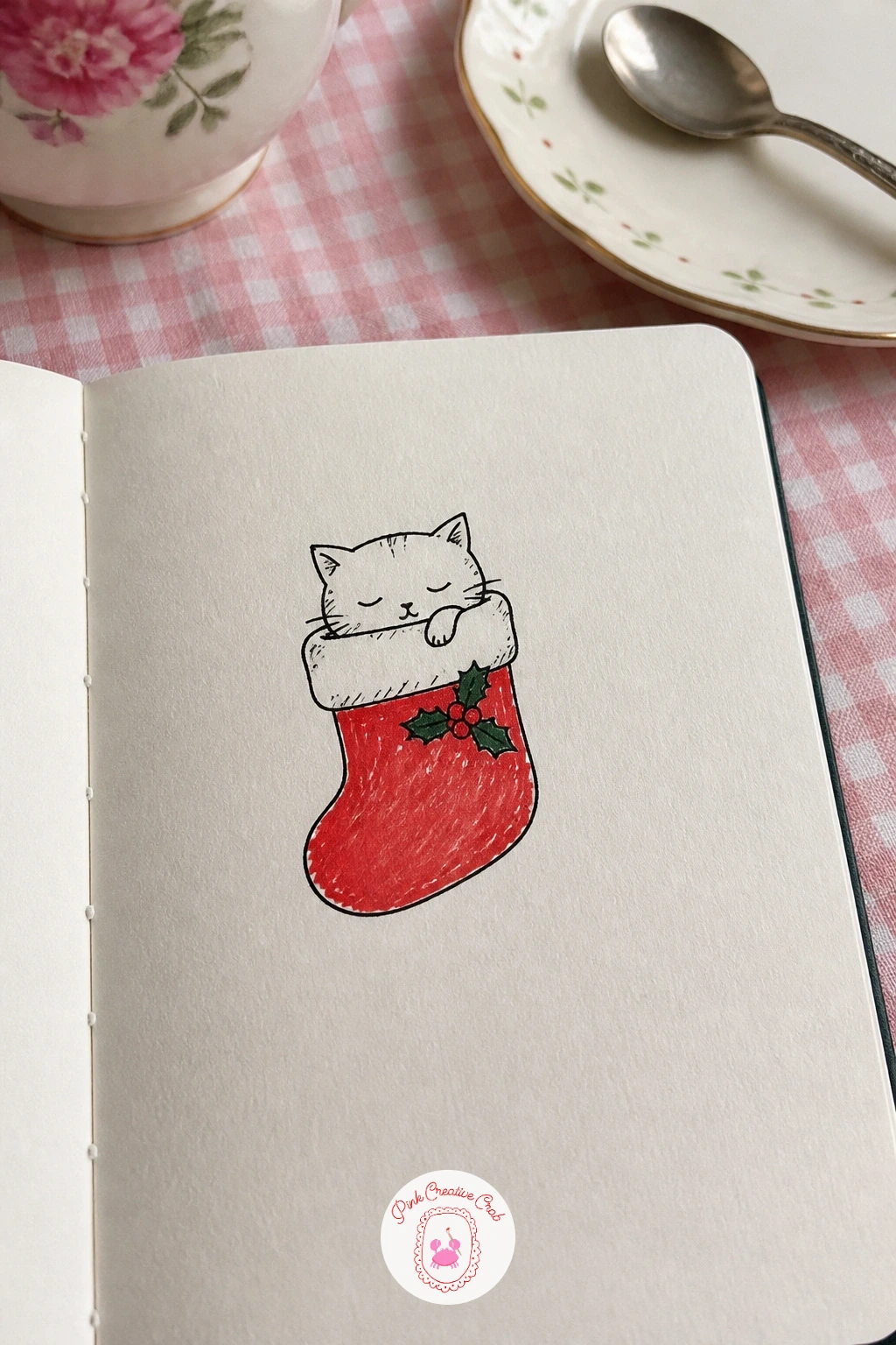 Cat Asleep In A Stocking — Settle into a quieter mood with a cat asleep in a stocking, a doodle that hides most of the hard anatomy inside the stocking itself.
