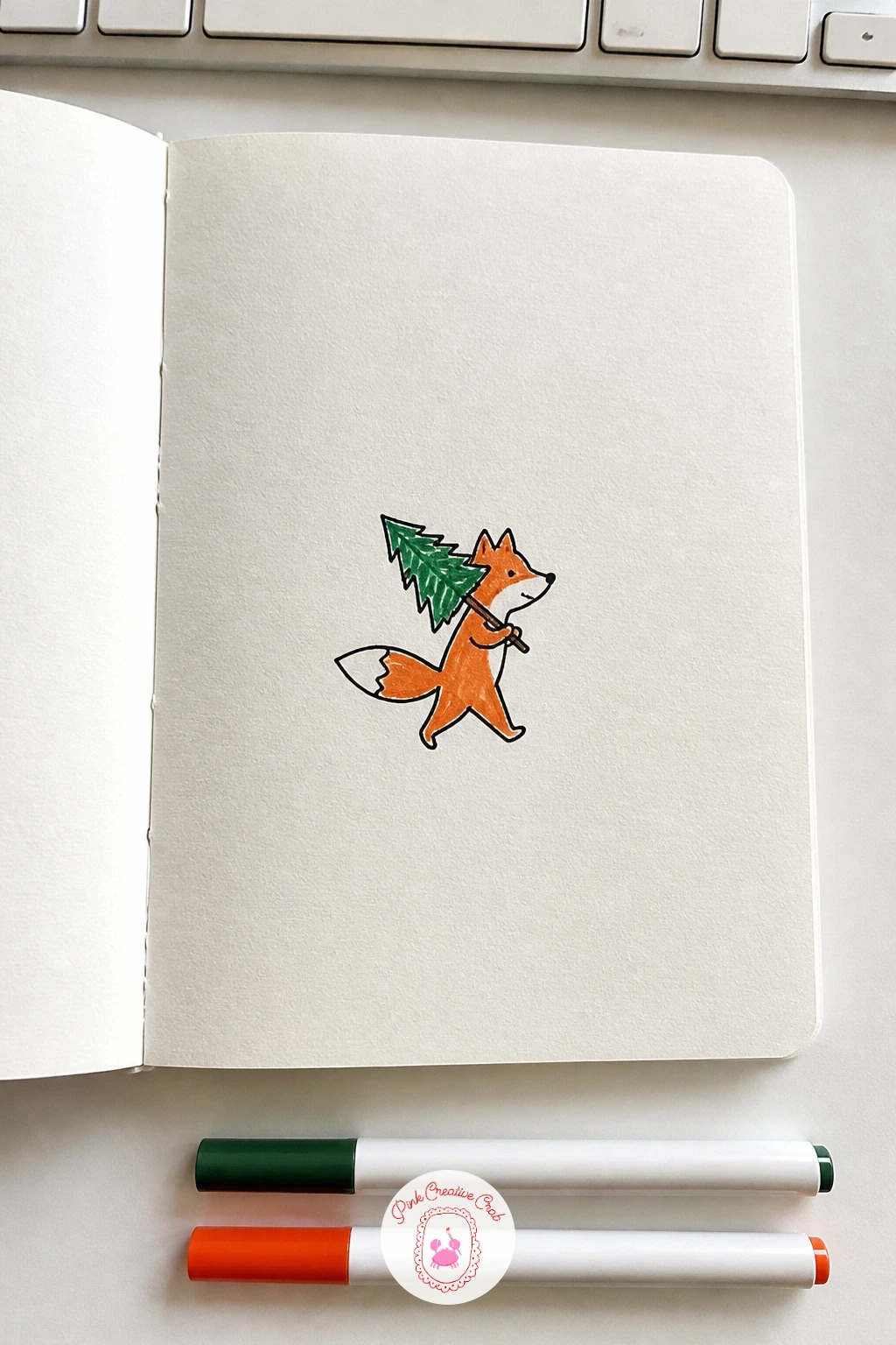 Fox Carrying A Tiny Tree — Step into a small scene with a fox carrying a tiny tree, one of the sweetest little stories on this list. Christmas card doodles