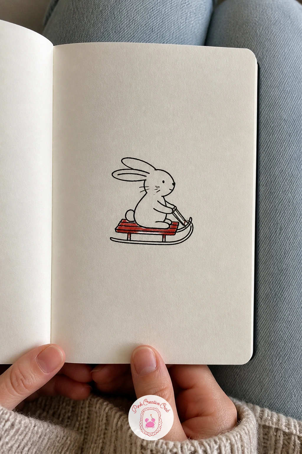Bunny On A Sled — Add some motion with a bunny on a sled, a doodle that combines a soft animal with a simple geometric object. Christmas card doodles