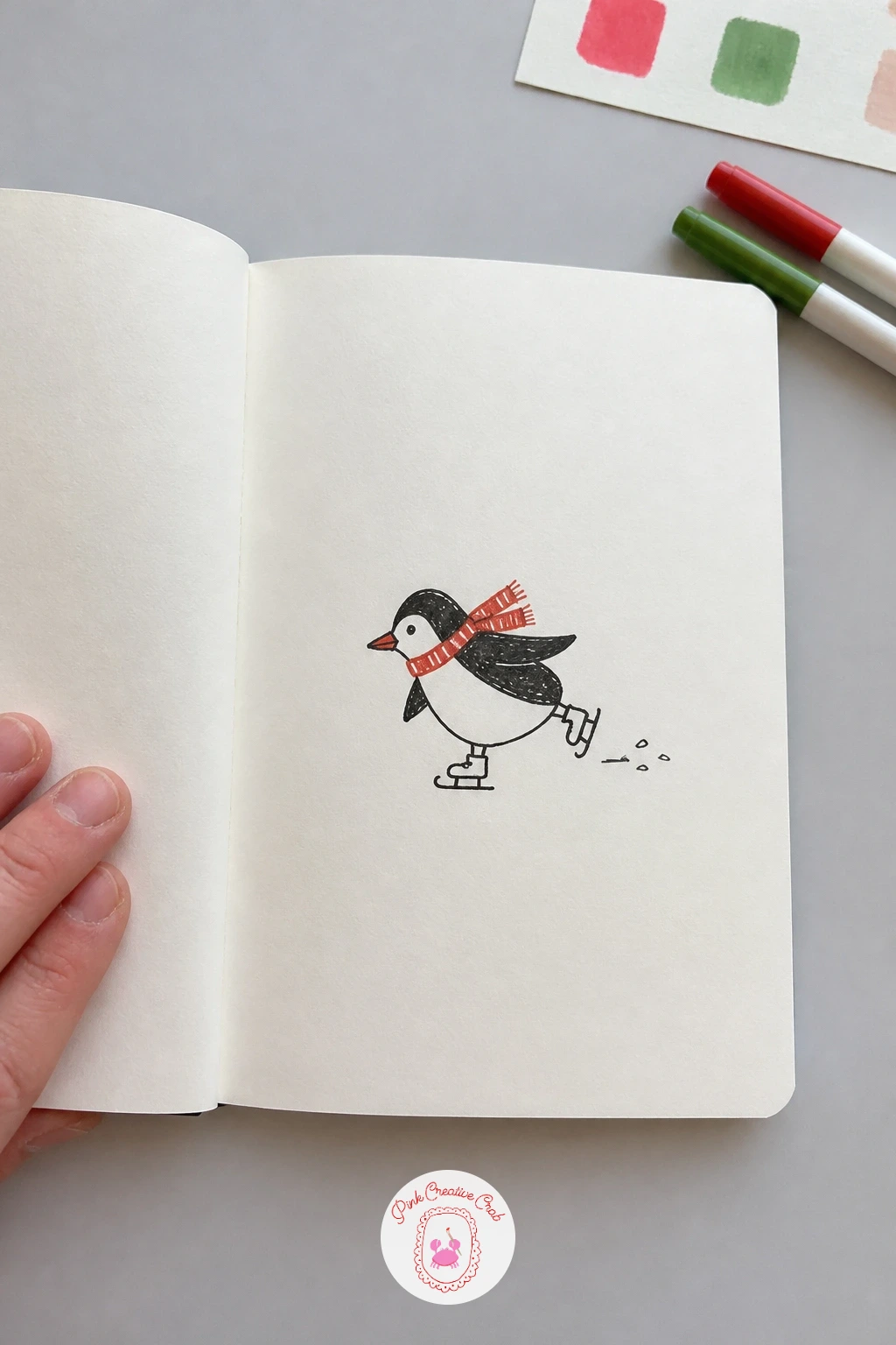 Penguin Skating — Give that same penguin a new pose for penguin skating, swapping a standing figure for one caught mid-glide. Christmas card doodles