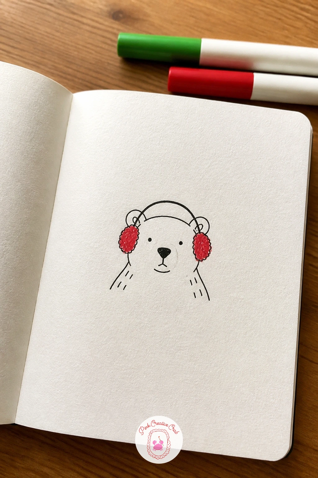 Polar Bear With Earmuffs — Stay in the snow for a polar bear with earmuffs, a doodle that only needs one small prop to feel finished. Christmas card doodles