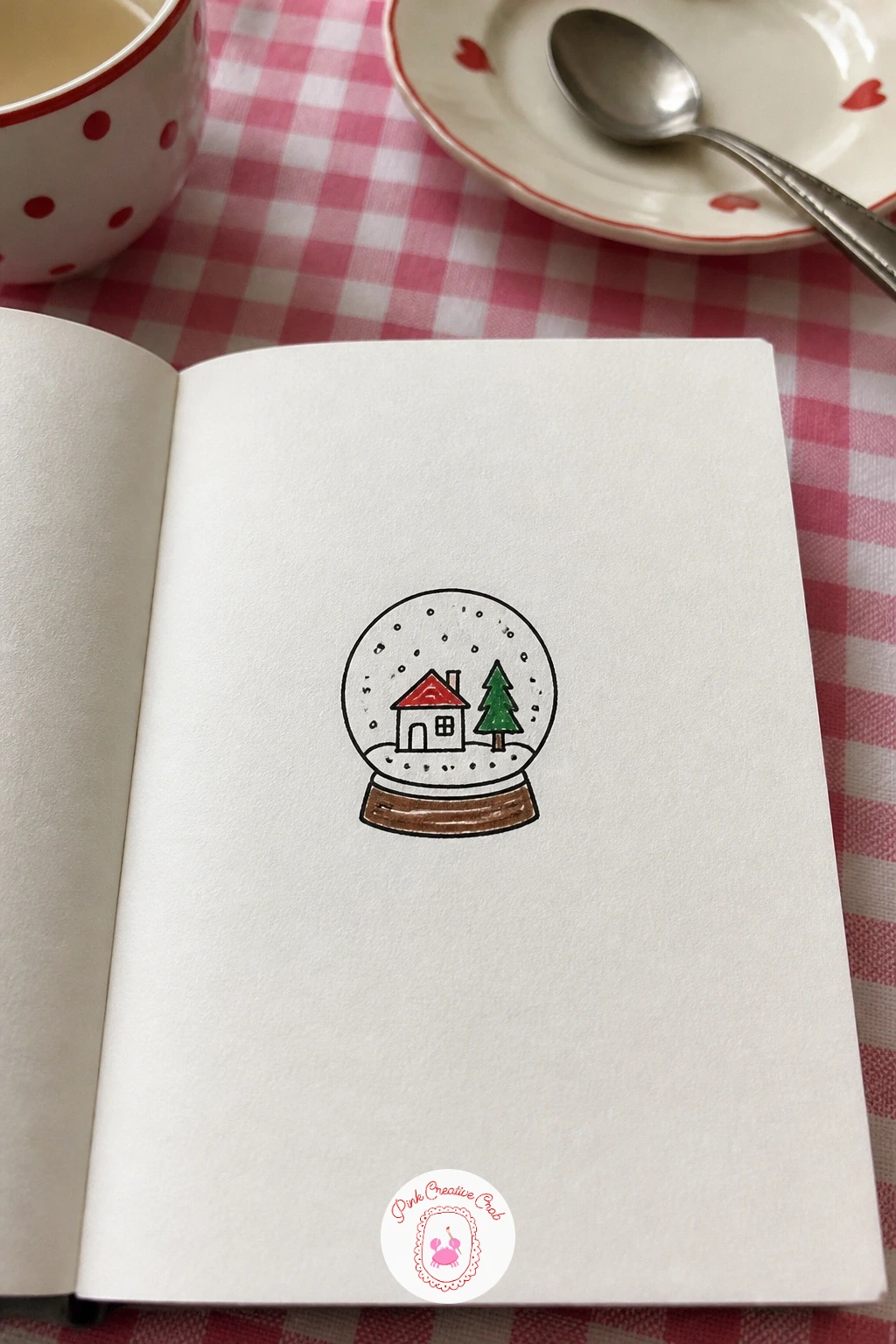 Snow Globe With A House — Build a small scene inside a frame with a snow globe with a house, one of the more structured doodles on this list. Christmas card