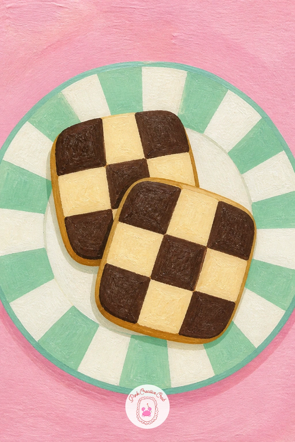 Checkerboard Cookies on a Striped Plate — Checkerboard cookies on a striped plate is a good exercise in keeping two patterns from fighting each other on the