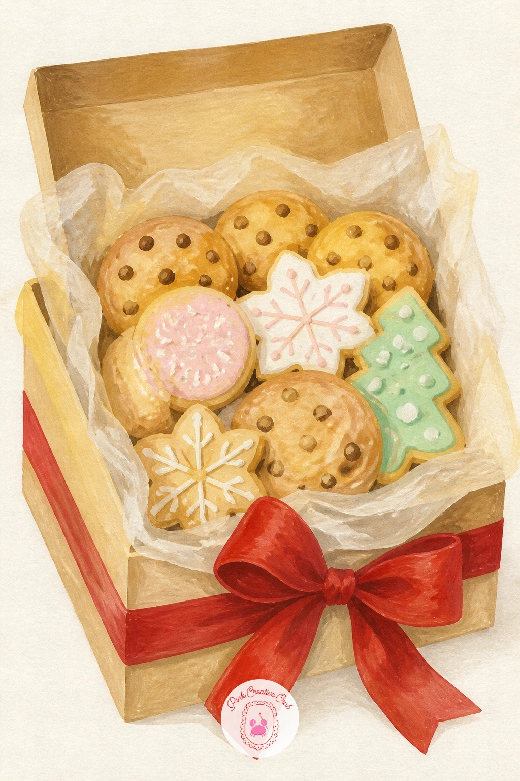 Cookie Box Gift With Wax Paper — A cookie box gift with wax paper shifts focus to texture and translucency rather than icing detail. Christmas cookies drawing