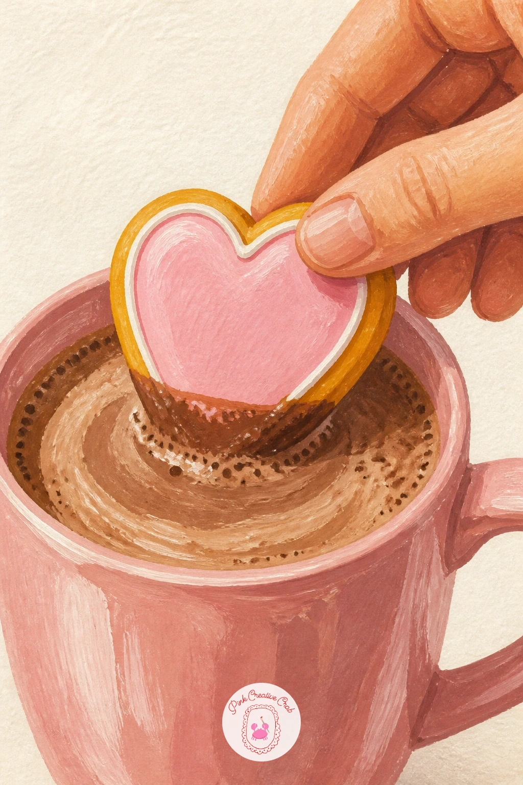 Hand Dunking a Cookie in Cocoa — A hand dunking a cookie in cocoa is a close, intimate crop that depends entirely on getting the hand and the dunk angle