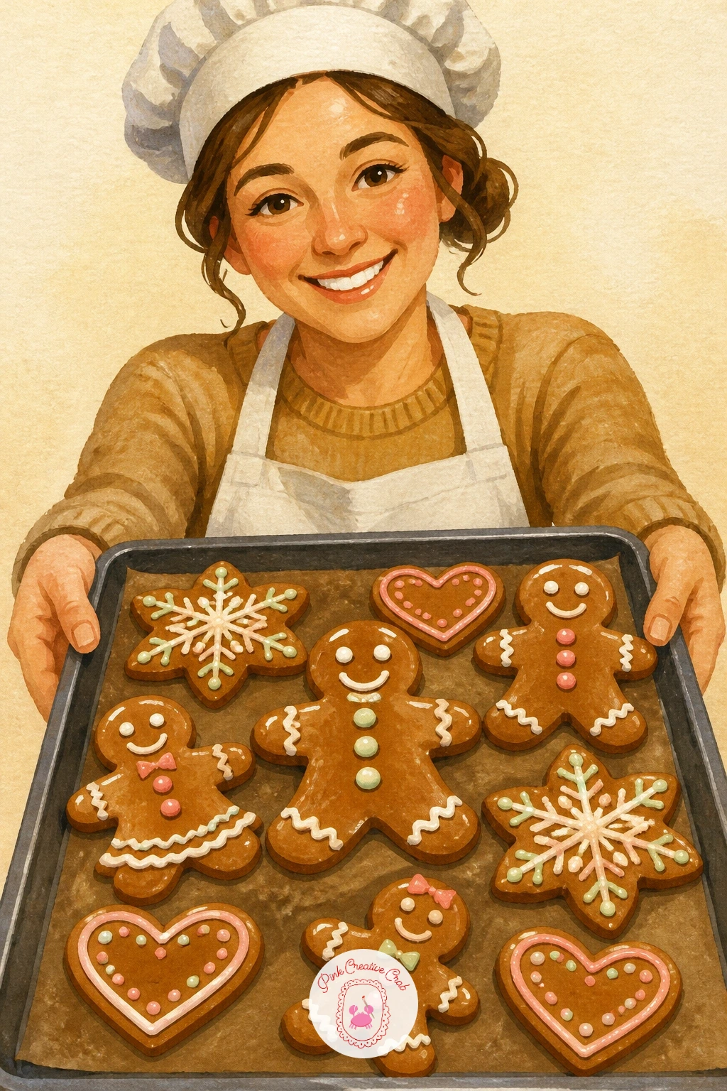 Baker Holding a Tray of Glossy Gingerbread — A baker holding a tray of glossy gingerbread puts a figure back in the spotlight, this time facing forward and