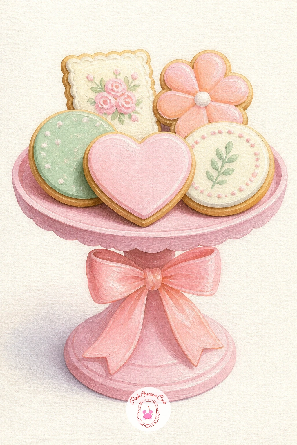 Cookies on a Pink Cake Stand With a Bow — Cookies on a pink cake stand with a bow leans fully into the trendy, styled food magazine look this whole list