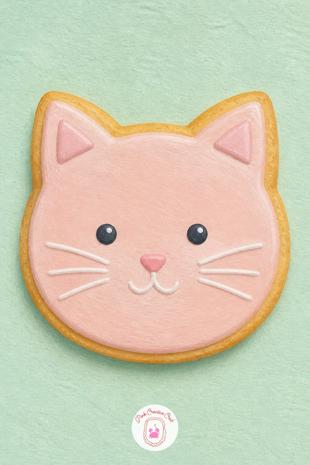 Cat Shaped Cookie With Whiskers in Icing — A cat shaped cookie with whiskers in icing turns the earlier cookie thief into the cookie itself, a playful full