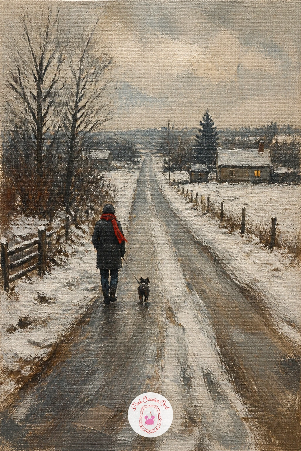 Country Road With a Lone Walker and Dog — Quiet the whole list down for one of the simplest scenes here: a country road stretching into the distance with just