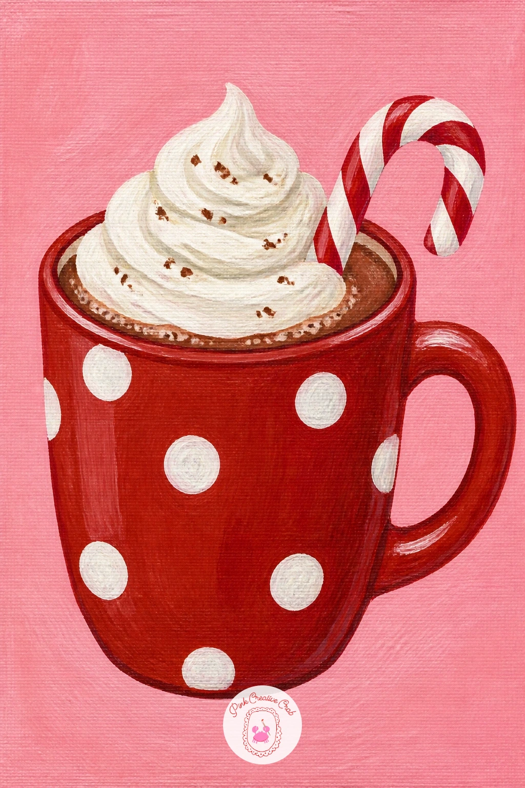 Cocoa Mug With a Candy Cane — Return to still life with something simple and cozy: a mug of cocoa topped with whipped cream and a candy cane, set against a