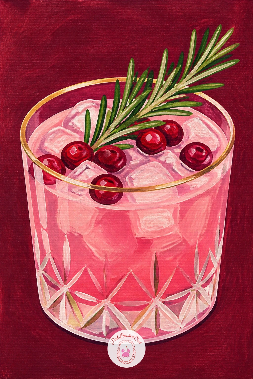 Festive Cocktail With Rosemary — Return to a drink still life with a festive cocktail in a short glass, garnished with a sprig of rosemary and a few