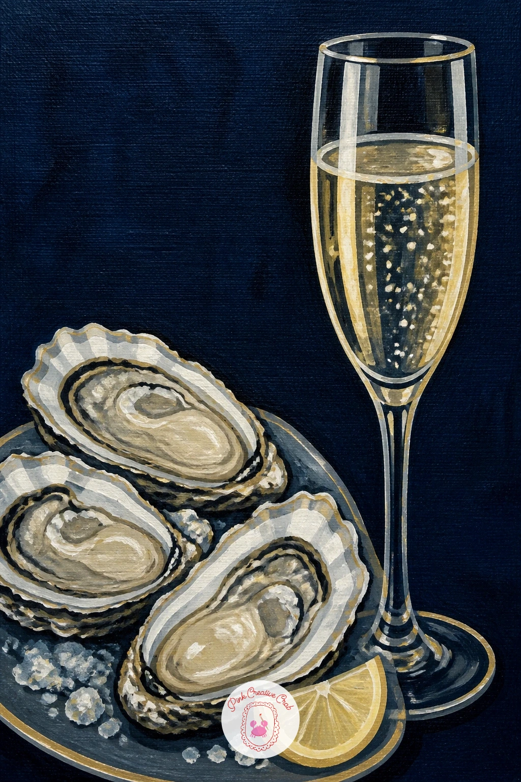 Oysters and Champagne for New Year — Mark the turn of the year with a small luxury still life: a few oysters on the half shell beside a glass of champagne, set