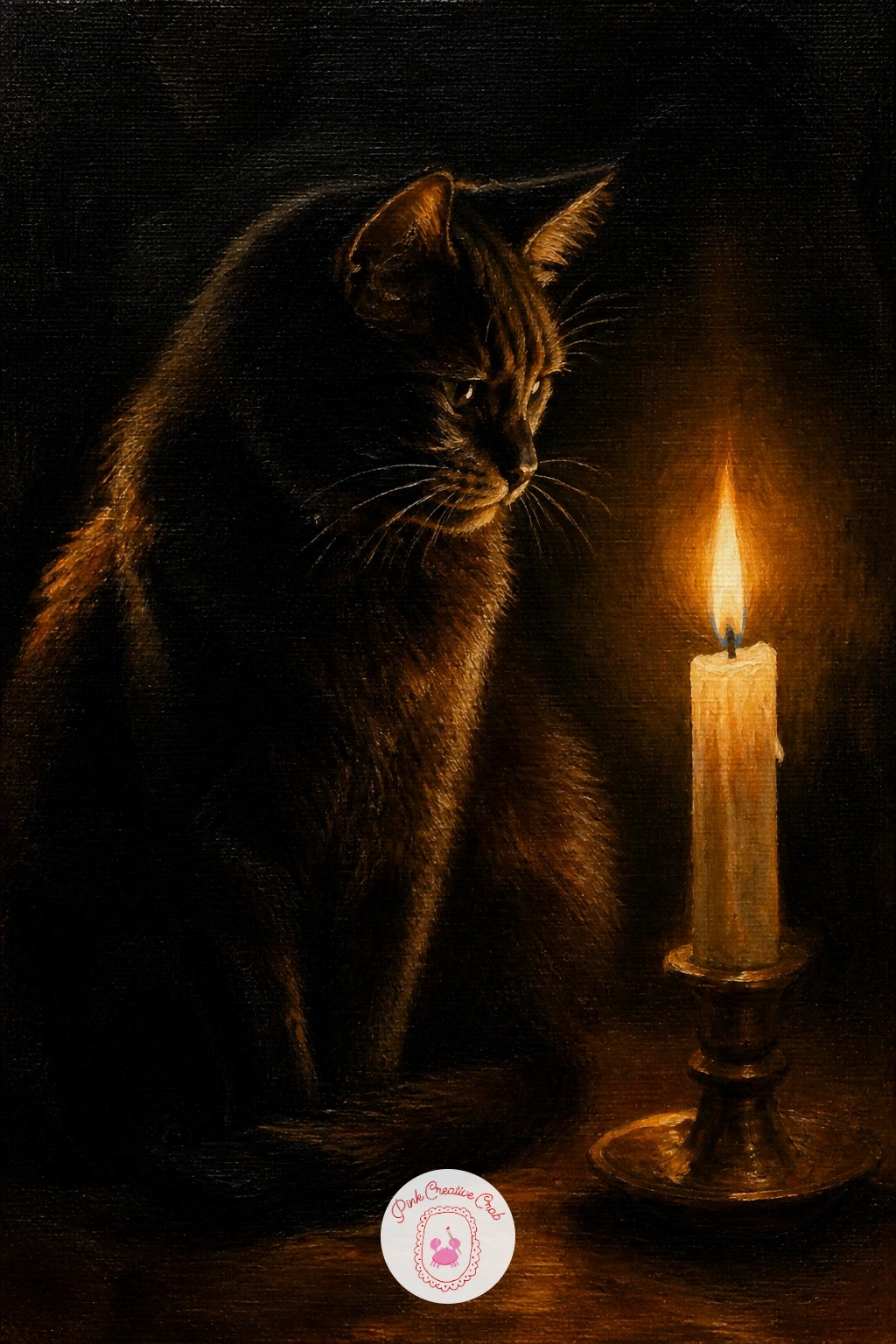 A Cat Sitting Beside A Glowing Candle — Painting a cat beside candlelight is really a study in how fur catches warm light along one edge while staying dark