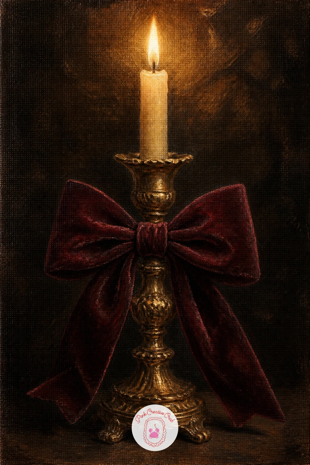 A Vintage Candlestick With A Velvet Bow — Give the candle itself a supporting character this time: an ornate vintage candlestick wrapped with a velvet bow.