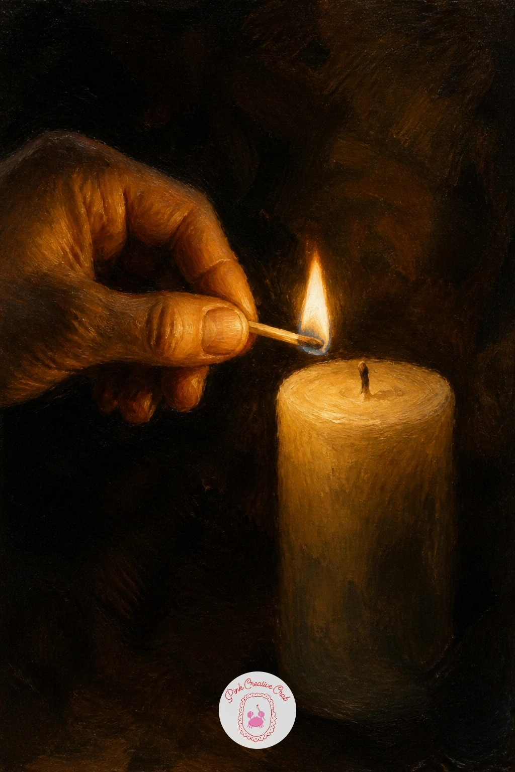 A Hand Lighting A Candle With A Match — Capture the exact moment of lighting rather than a candle already burning, with a hand holding a lit match to an unlit