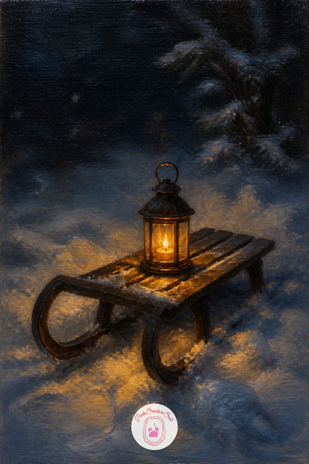 A Candle Lantern On A Sled — Head back outdoors for this one, with a small lantern candle resting on an old wooden sled left in the snow. Christmas candle