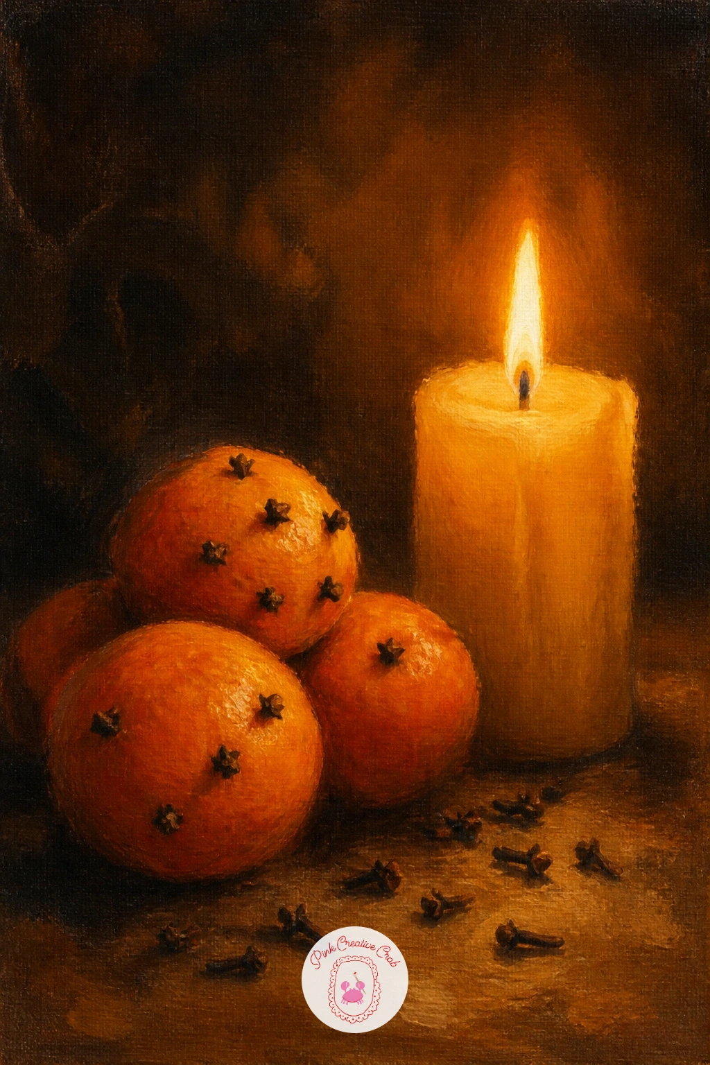 A Candle With Clementines And Cloves — Bring in a still life now, pairing a single candle with a small pile of clementines studded with cloves. Christmas