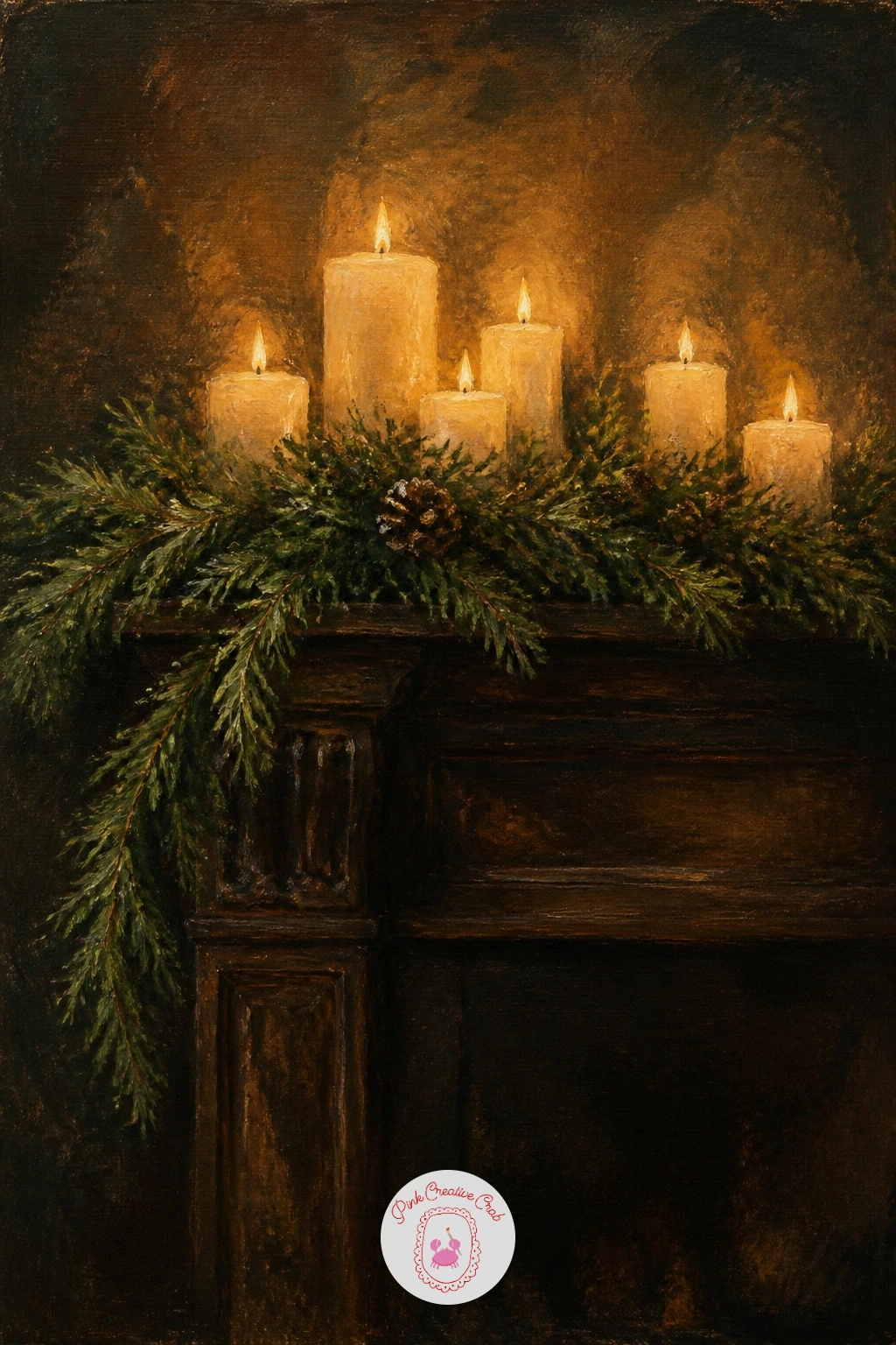 Candles On A Mantel With Garland — Return indoors to one of the most classic candlelit spots: a mantel lined with candles and a trailing garland of pine.