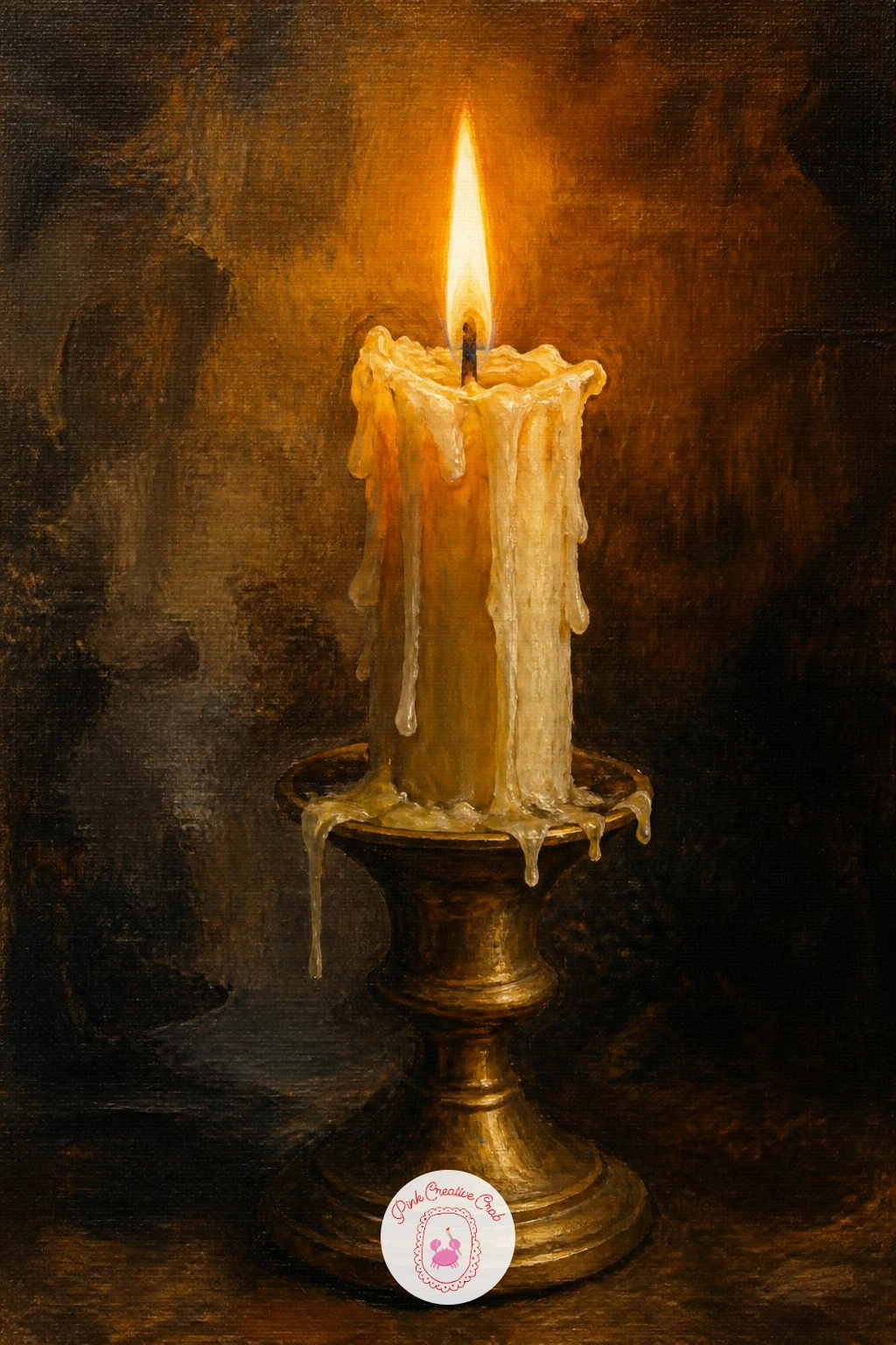 A Candle Melting On A Vintage Holder — Slow down and study a single candle well into its burn, wax melted and dripping down the side of an old vintage holder.