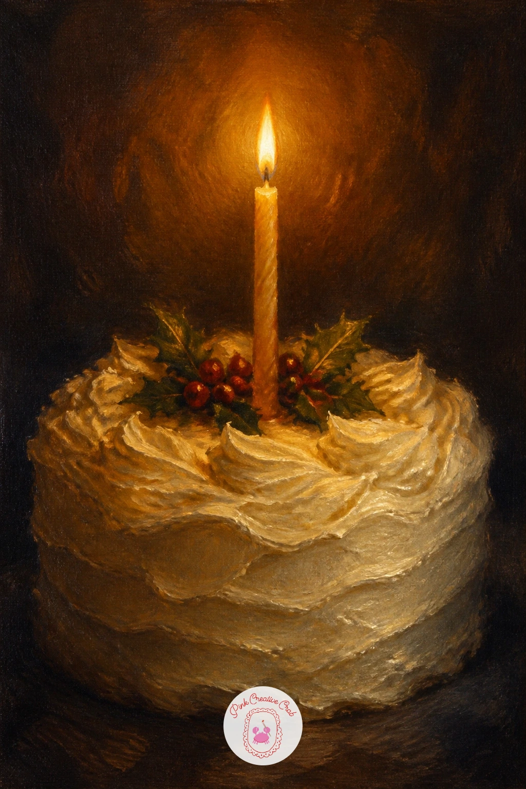 A Candle On A Birthday-Style Christmas Cake — Bring in a little celebration with a single tall candle set into a frosted Christmas cake, lit as if for a toast