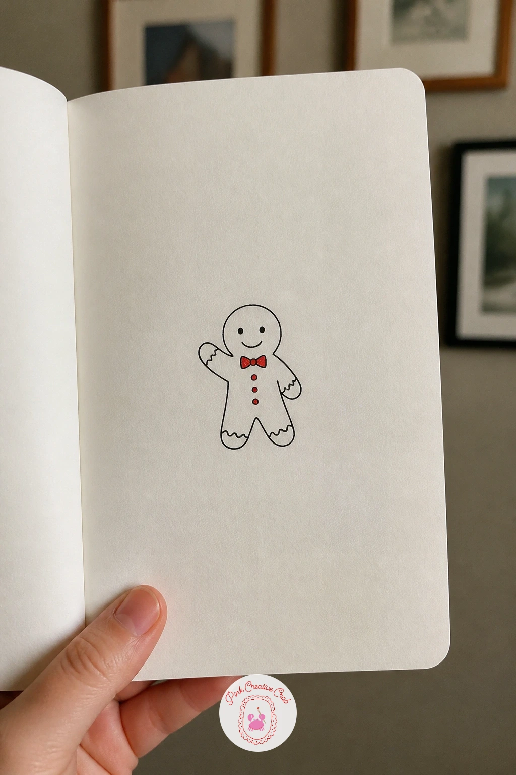 Gingerbread Man Waving — Move from a mug to a character: the gingerbread man is just rounded shapes stacked together. Simple christmas doodles