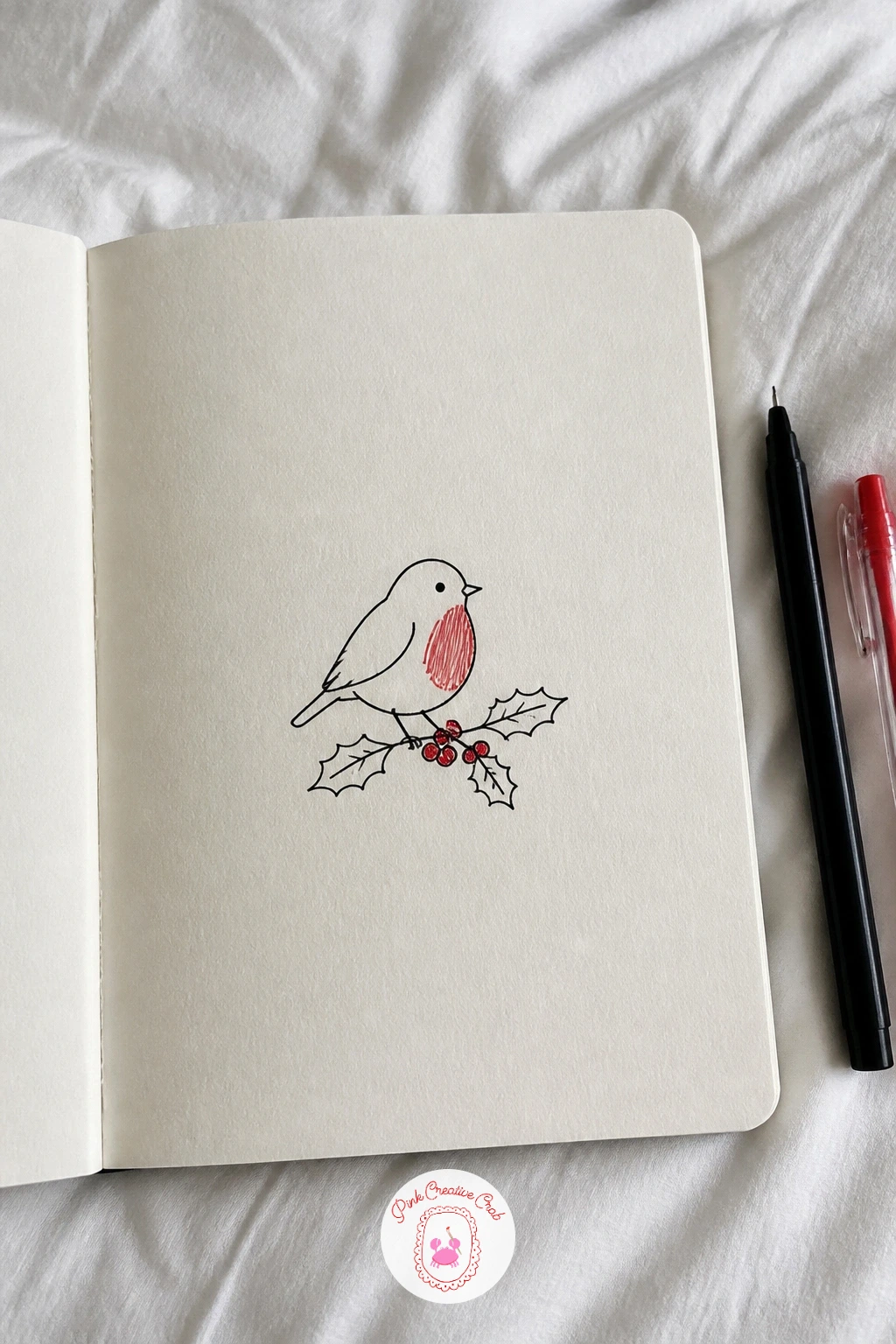 Robin On A Sprig Of Holly — Bring in your first eye-level choice: draw the robin from the side, at the same height you would see a bird perched on a low