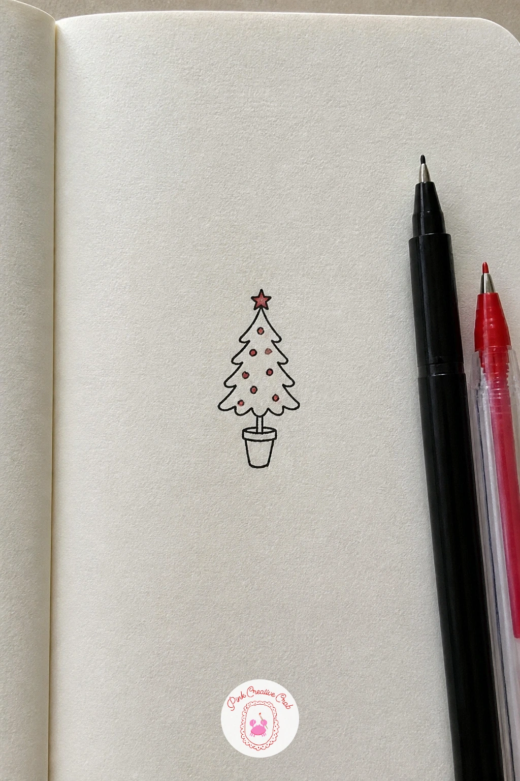 Tiny Tree In A Pot — Give your hand a break from boxes and ink a small potted tree instead. Simple christmas doodles