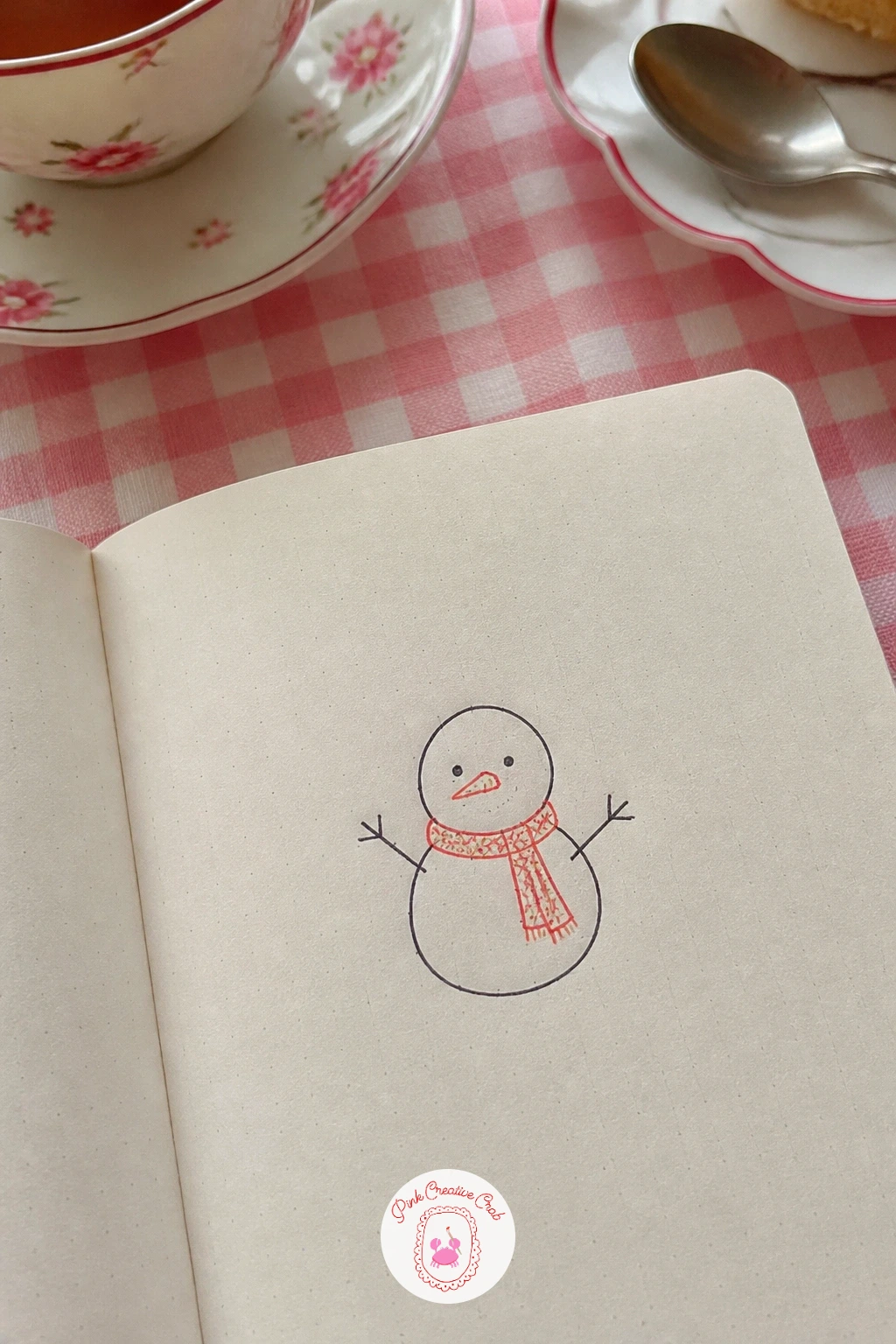 Snowman With A Scarf — Build confidence with a classic: stack two circles, a larger one for the body and a smaller one for the head, slightly overlapping so