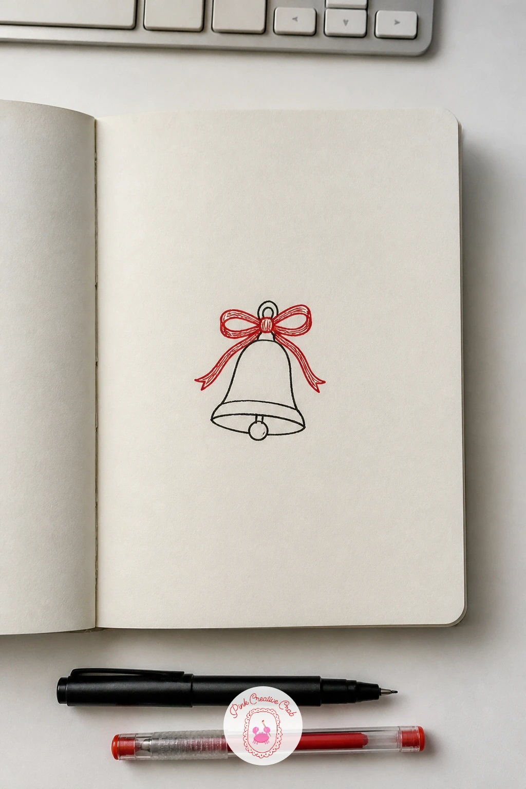 Bell With A Ribbon — Keep the pace gentle with a bell, built from one rounded dome shape narrowing into a small ball at the bottom for the clapper. Simple