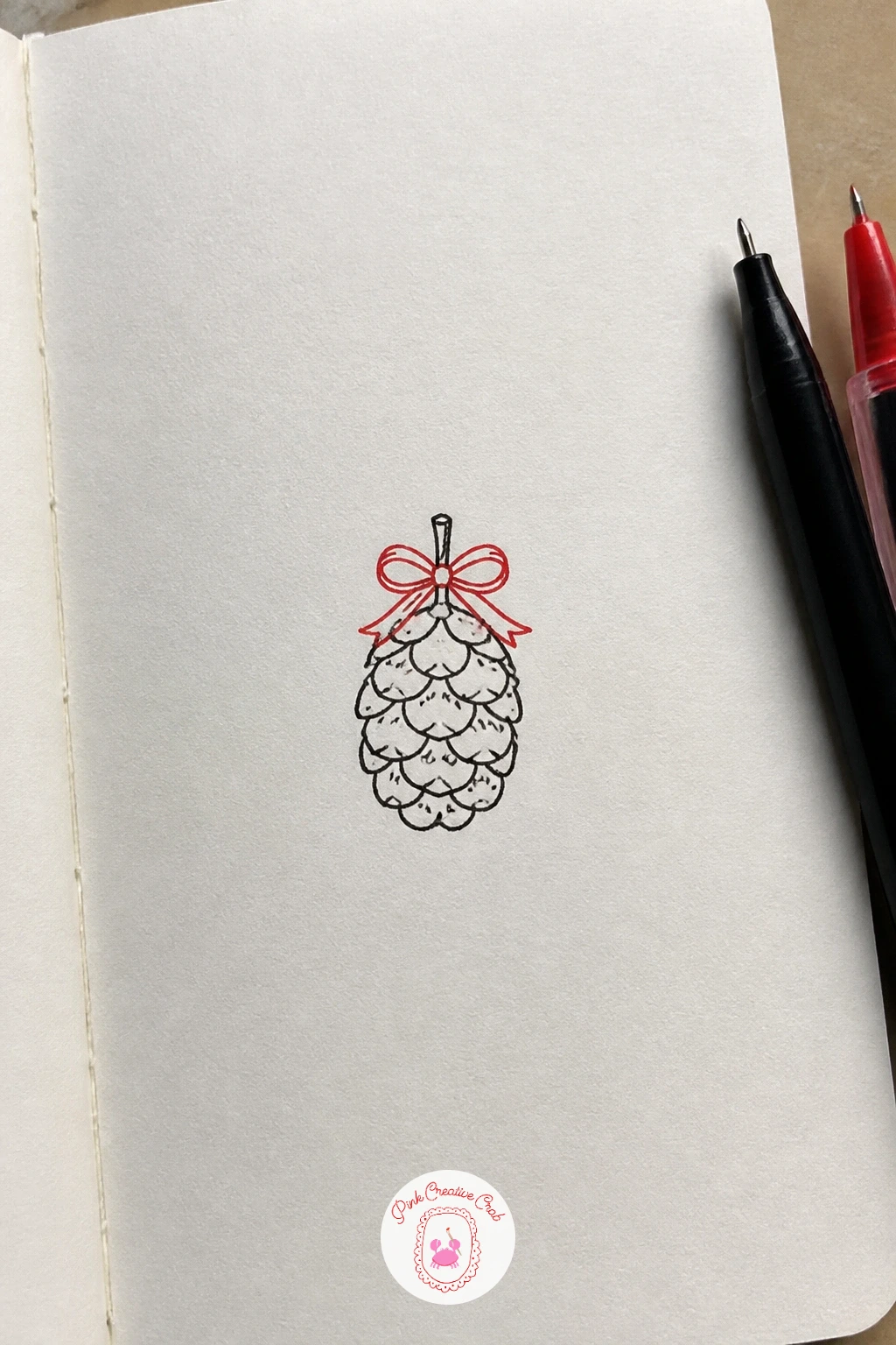 Pine Cone With A Bow — Carry the texture habit from the snowflake into something organic: the pine cone. Simple christmas doodles