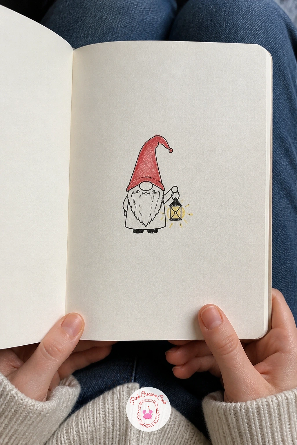 Gnome With A Lantern — Bring in a cozy character: the gnome, built almost entirely from one tall triangle hat and a rounded cone-shaped body beneath it, with
