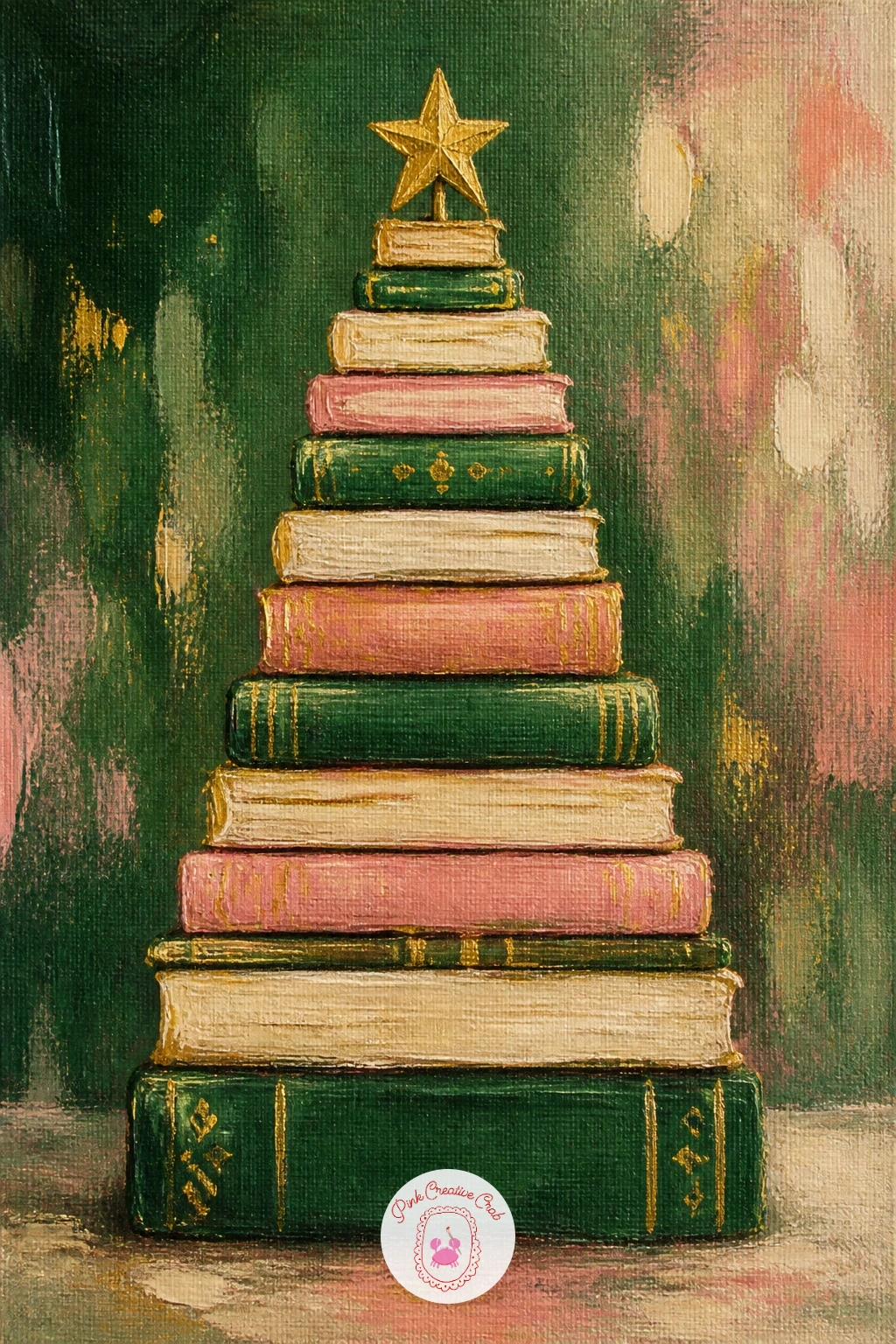 Tree Made Of Stacked Books — Have some fun with a tree built entirely from stacked books, each one a different color forming the triangle shape. Christmas tree
