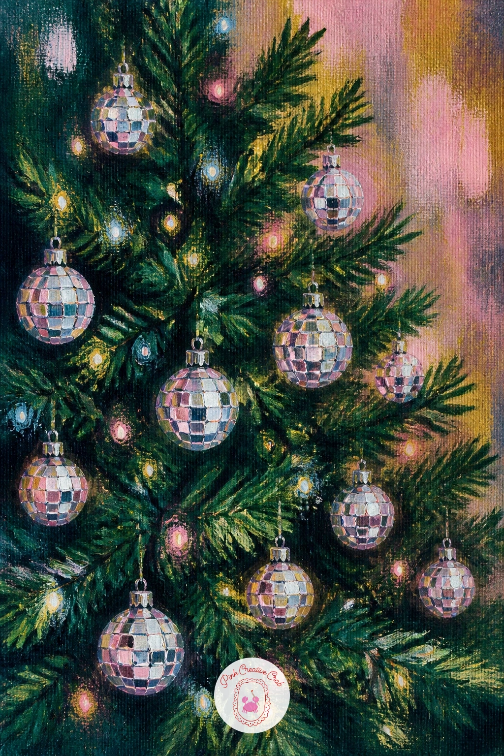 Tree With Disco Ball Ornaments — Have some fun with a tree strung in tiny disco ball ornaments instead of regular baubles. Christmas tree painting