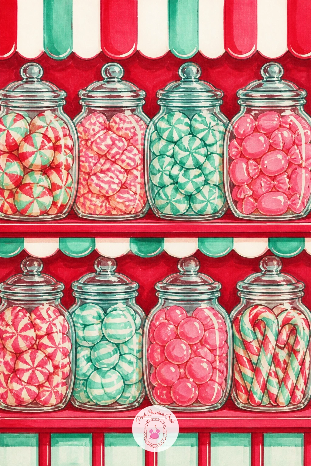 Old Sweet Shop Window — Start your christmas candy drawing with the shop window itself, because it is really just a grid of circles and jars waiting to be