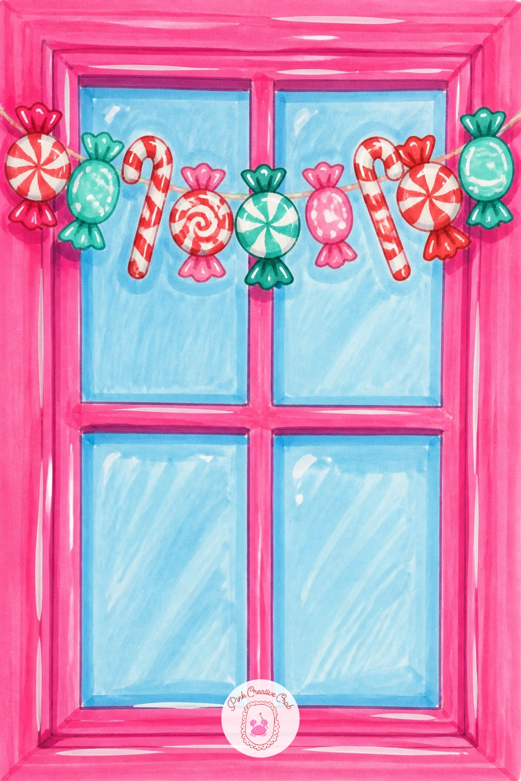 Candy Garland Across a Window — String a garland of small candies across the top of a window frame, a decorative line that lets you repeat a few candy shapes