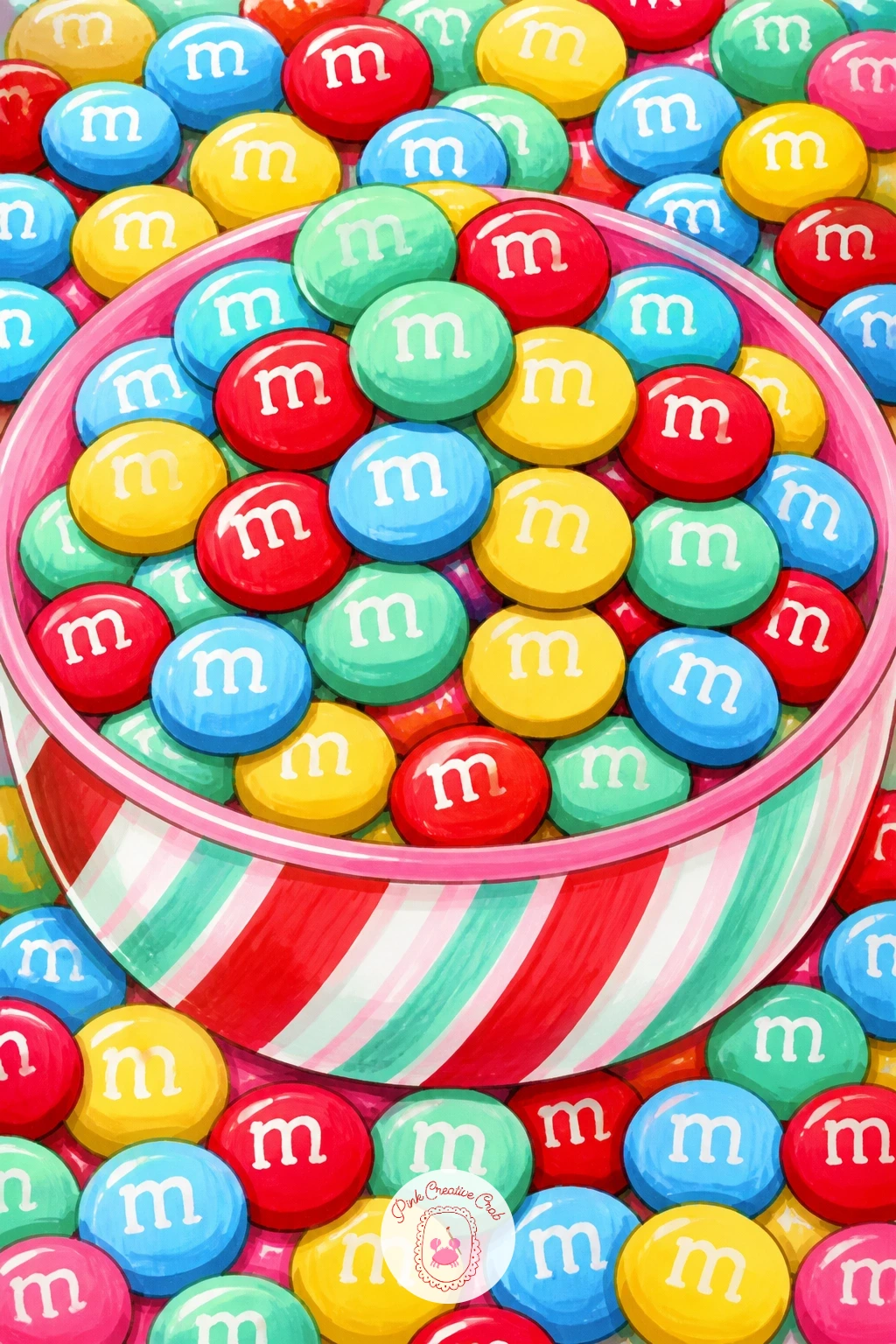 Bowl of Christmas M-Shaped Chocolates — Pile small round chocolate candies, each marked with a simple letter shape, into a bowl for an easy, repetitive subject