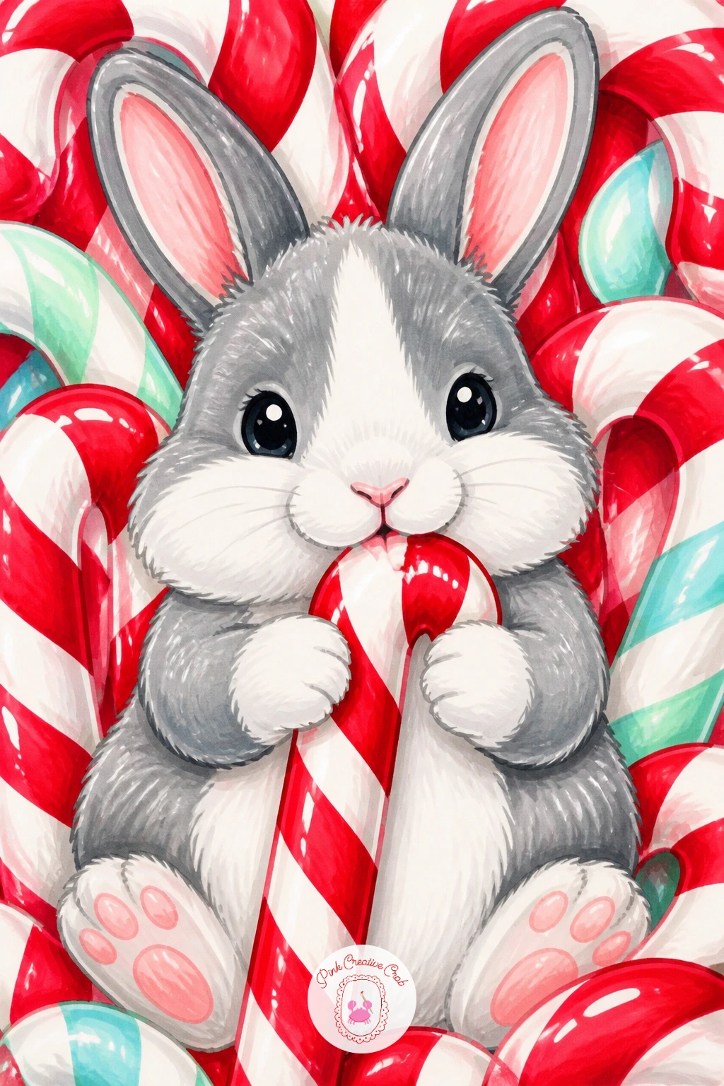 Rabbit Eating a Candy Cane — Close the list with something small and sweet: a rabbit sitting back on its haunches, nibbling one end of a candy cane held in its