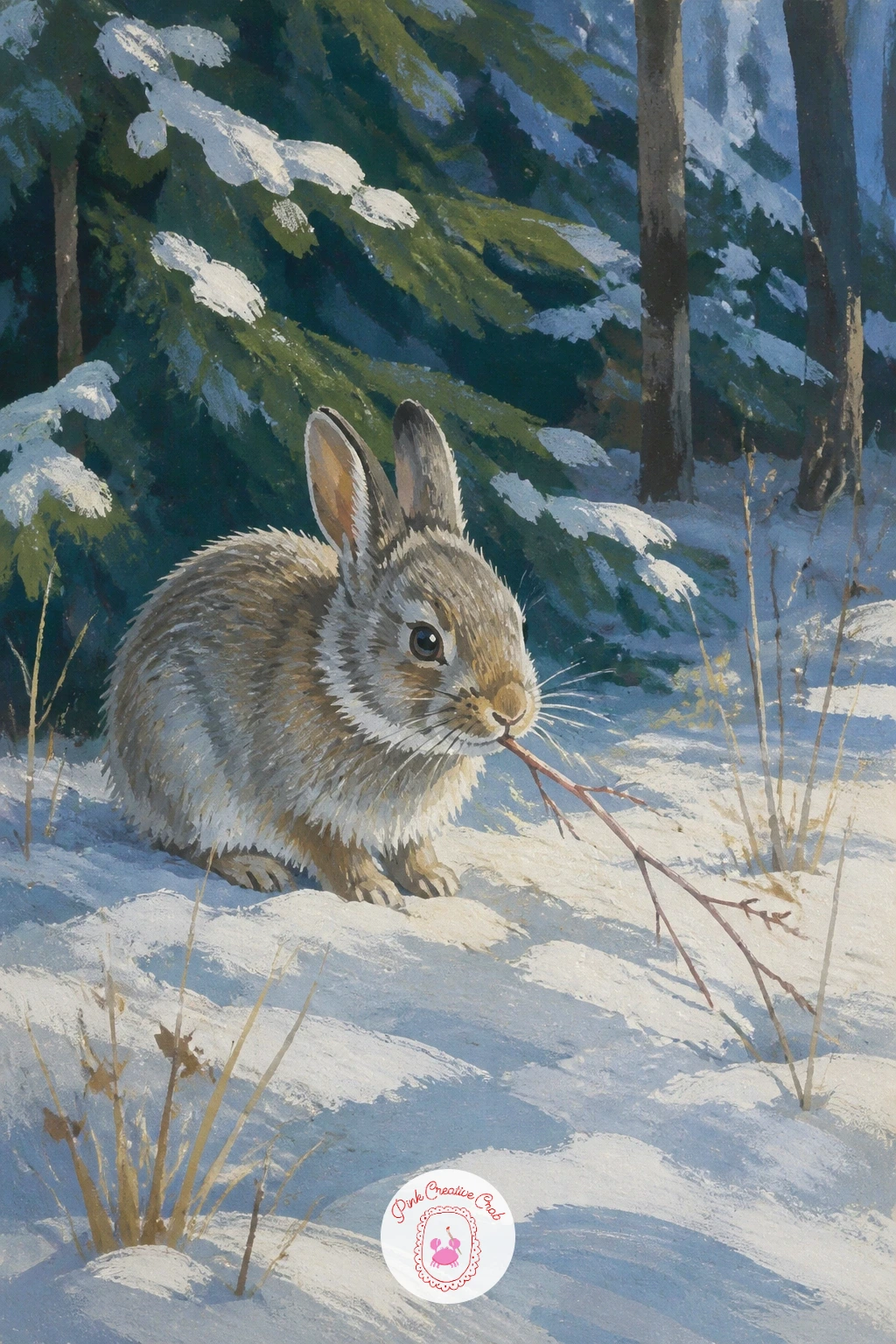 Rabbit Nibbling a Twig — Bring the scale right down with a rabbit nibbling a twig at the edge of the clearing, a small subject that is forgiving for a quieter