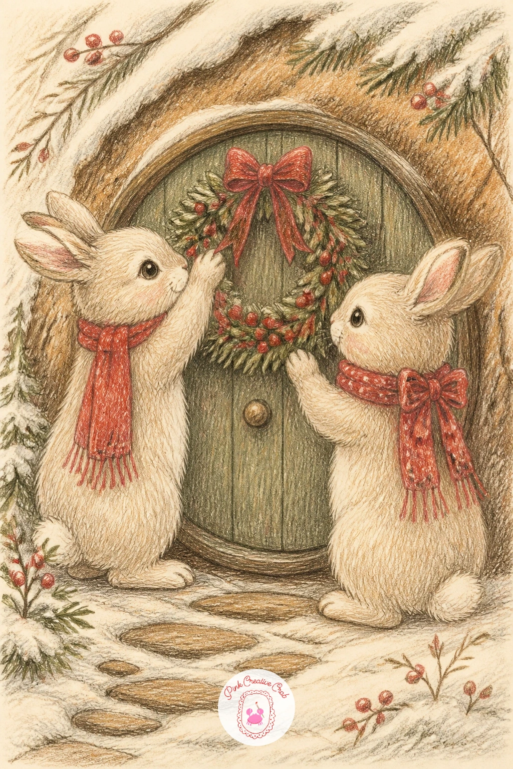 Bunnies Decorating Burrow Door — Once you have one bunny down, try two at once with bunnies decorating their burrow door, a slightly bigger scene but still