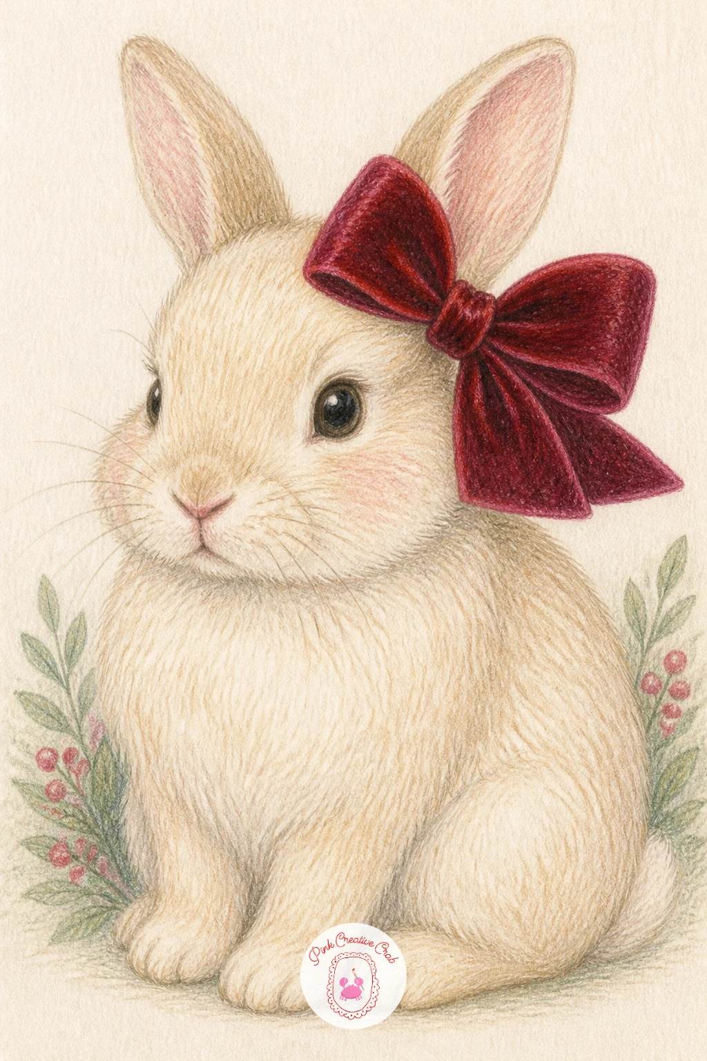 Bunny Wearing a Velvet Bow — Slow back down with a bunny wearing a velvet bow, a quiet portrait style piece that is really about the bow itself. Christmas