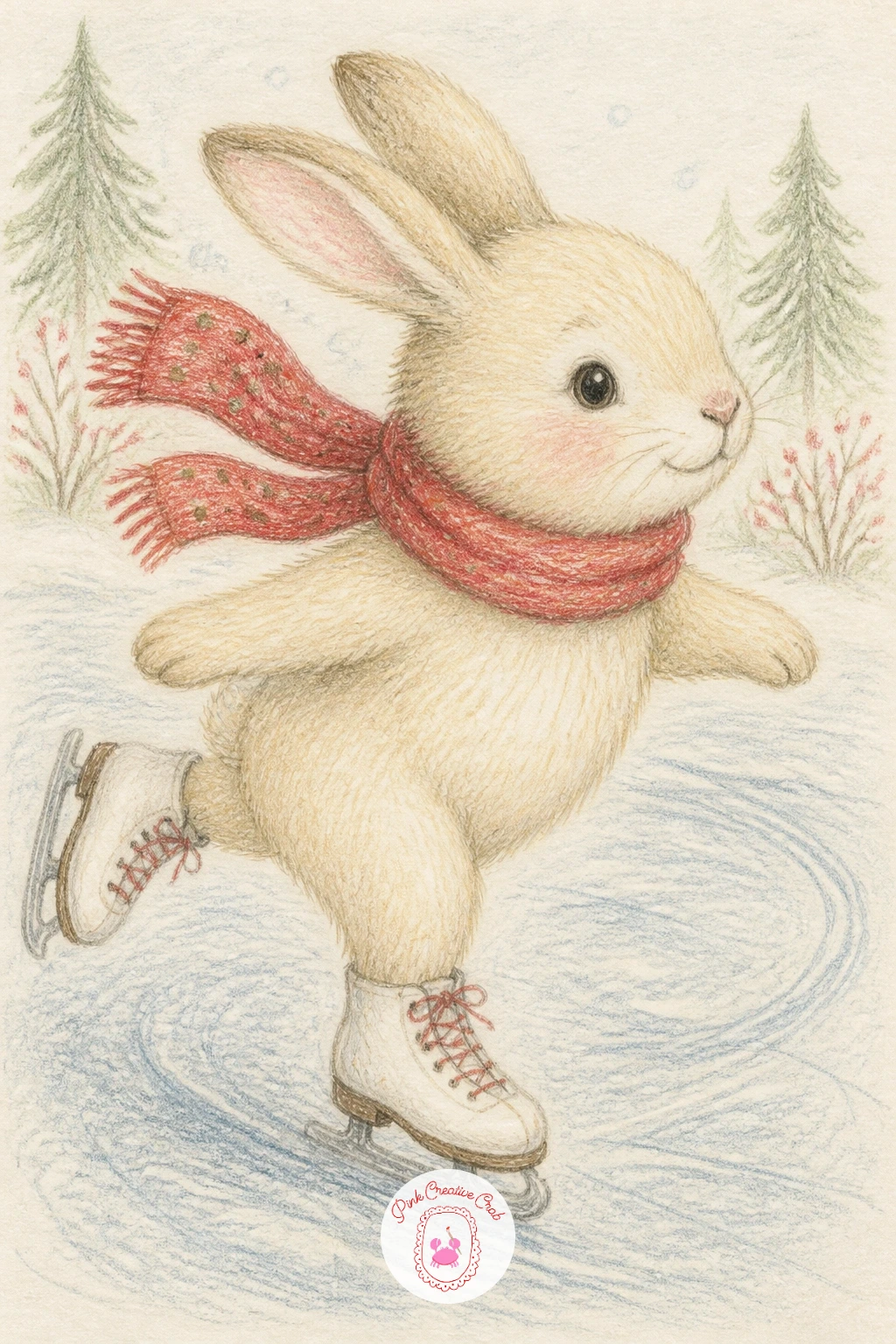 Bunny Ice Skating — Try a bunny ice skating next, a good subject for practicing balance and proportion together. Christmas bunny drawing