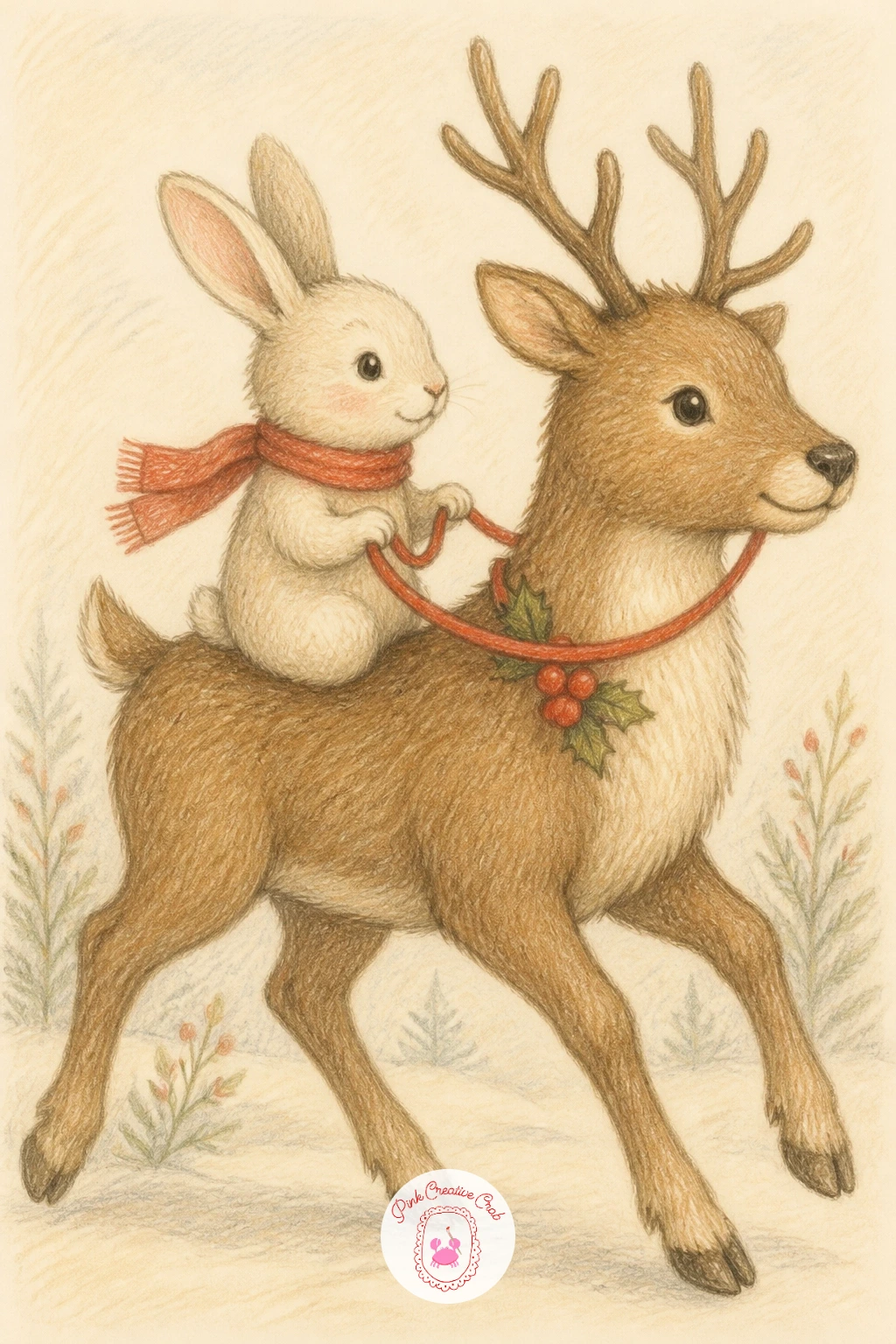 Bunny Riding a Reindeer — For a bigger, more playful scene, try a bunny riding a reindeer, a two-animal pairing that is really about scale. Christmas bunny