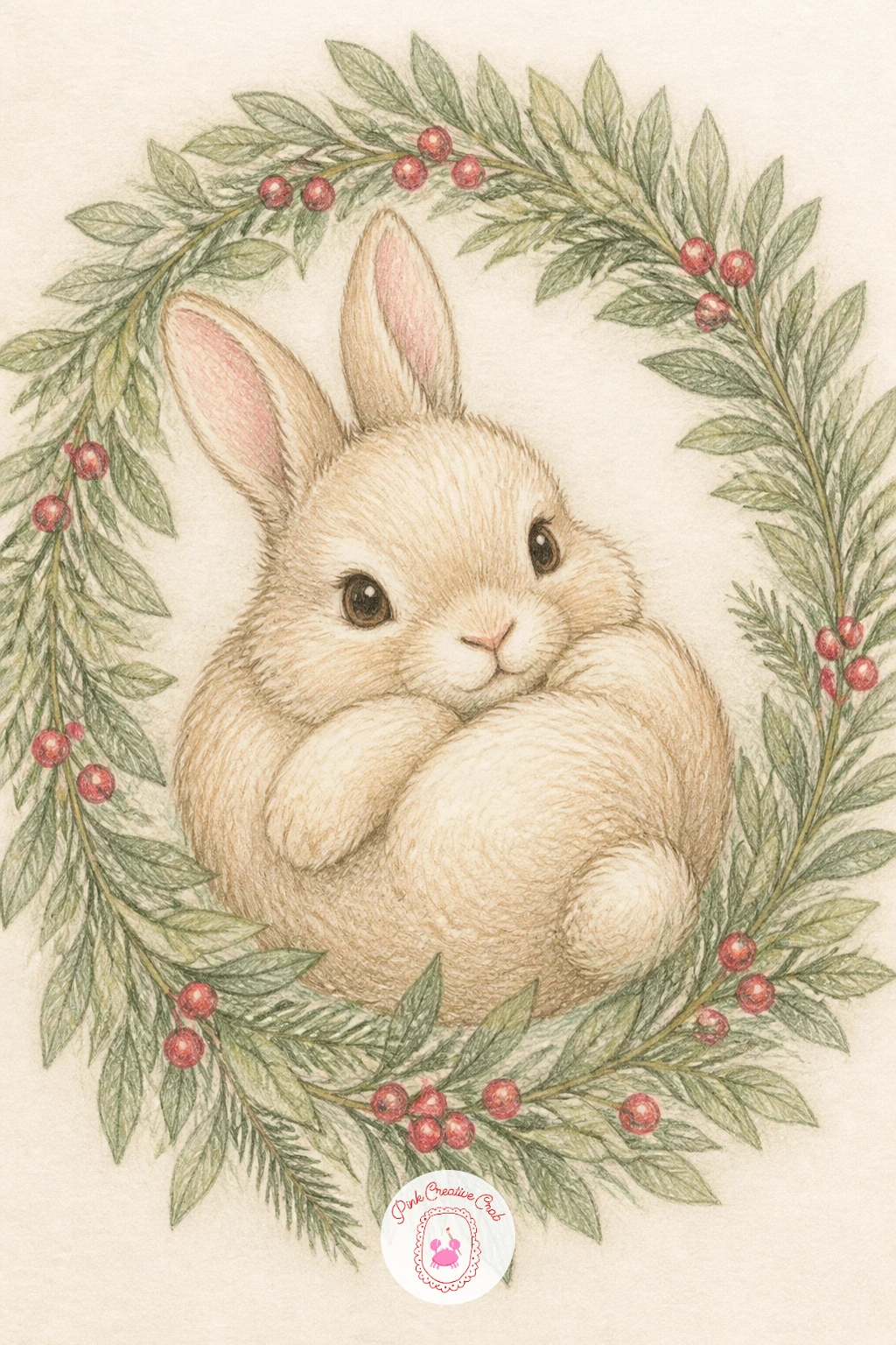 Bunny Sitting in a Wreath — Frame the bunny itself with a bunny sitting in a wreath, using the wreath shape almost like a little nest. Christmas bunny drawing