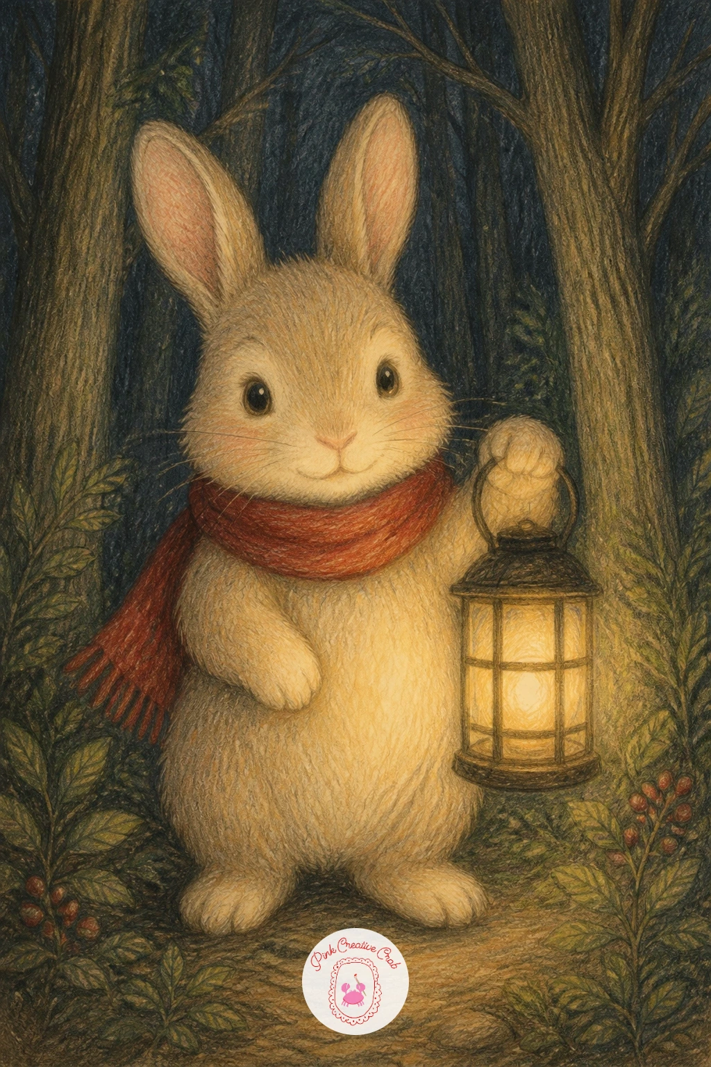 Bunny Holding a Lantern in the Forest — Take the lantern idea further with a bunny holding a lantern in the forest, a slightly moodier nighttime scene.