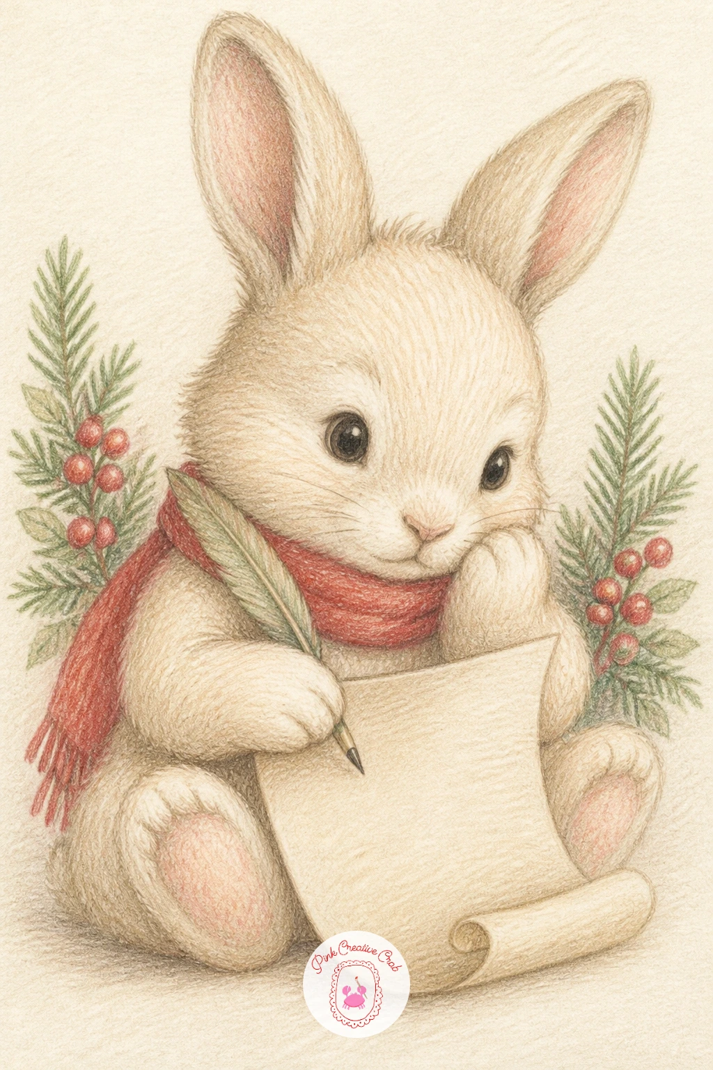 Bunny Writing a Letter to Santa — Slow the pace down again with a bunny writing a letter to Santa, paws holding a tiny pencil over paper. Christmas bunny