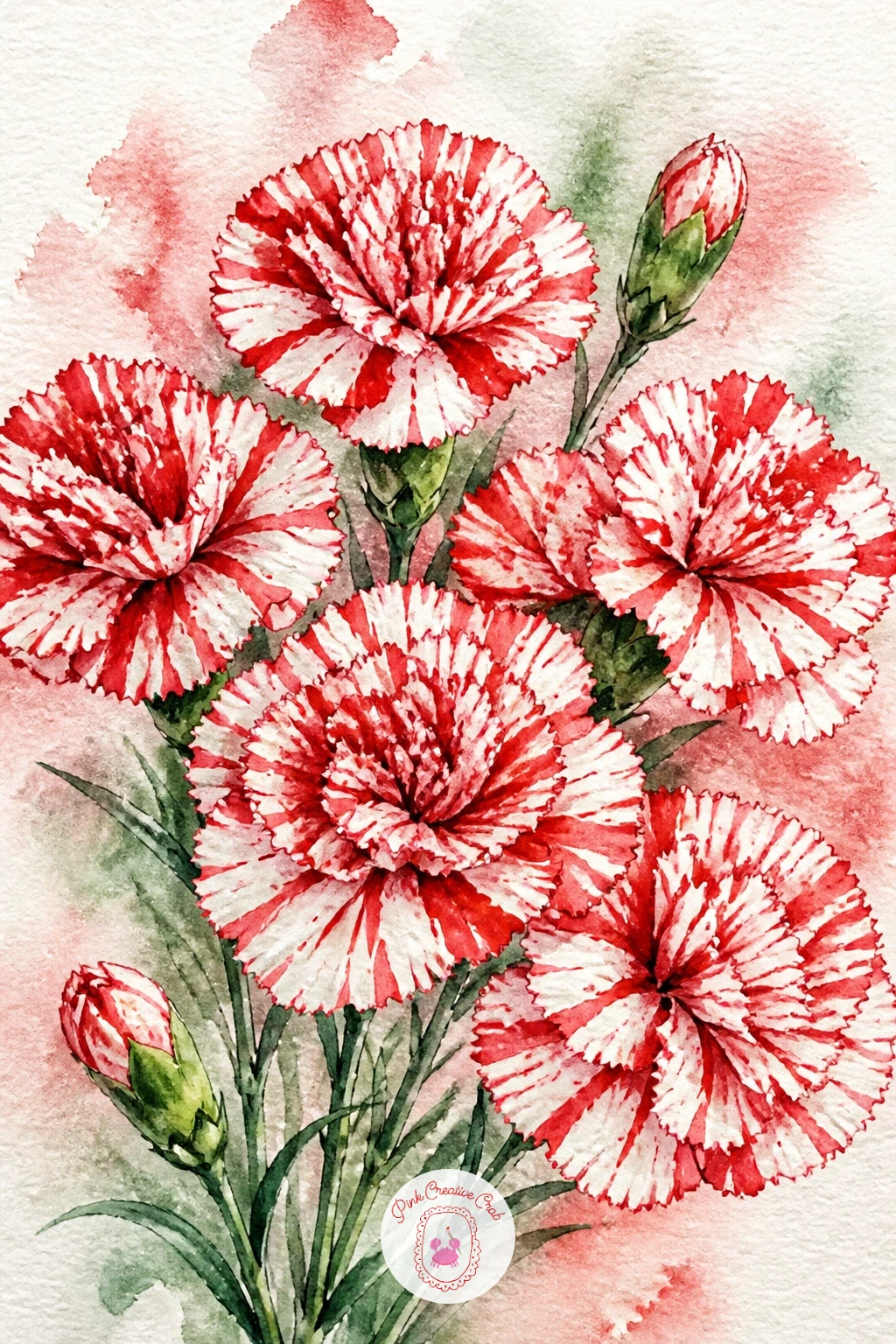 Carnations in Candy Cane Colors — Have fun with carnations painted in candy cane colors, red and white striped petals bundled into a cheerful bouquet.