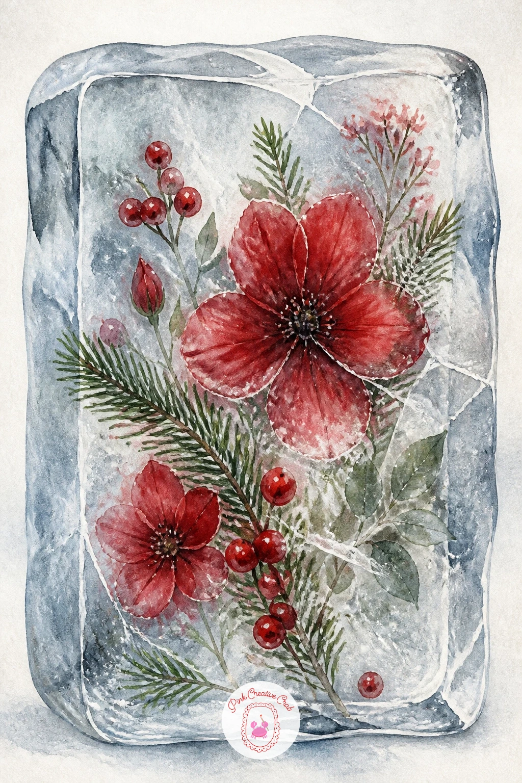 Flowers Frozen in Ice — Experiment with flowers that appear frozen inside a block of ice, petals suspended mid-bloom. Christmas flowers drawing