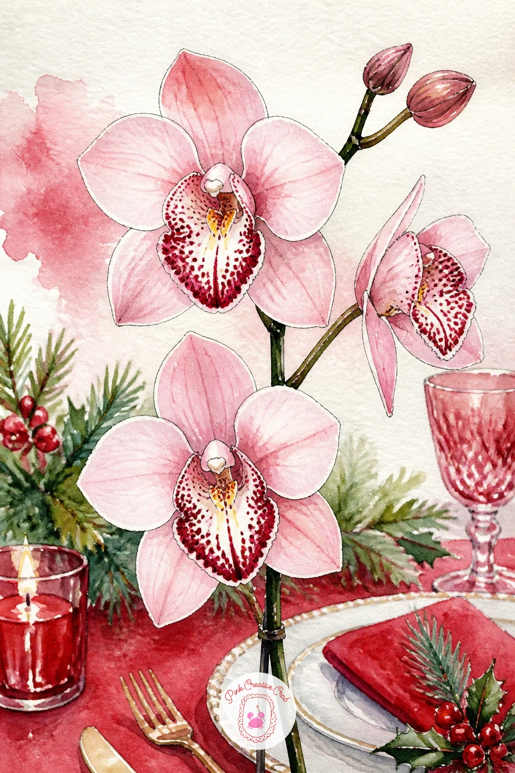 An Orchid on a Festive Table — Bring in something more exotic with a single orchid stem on a festive holiday table. Christmas flowers drawing