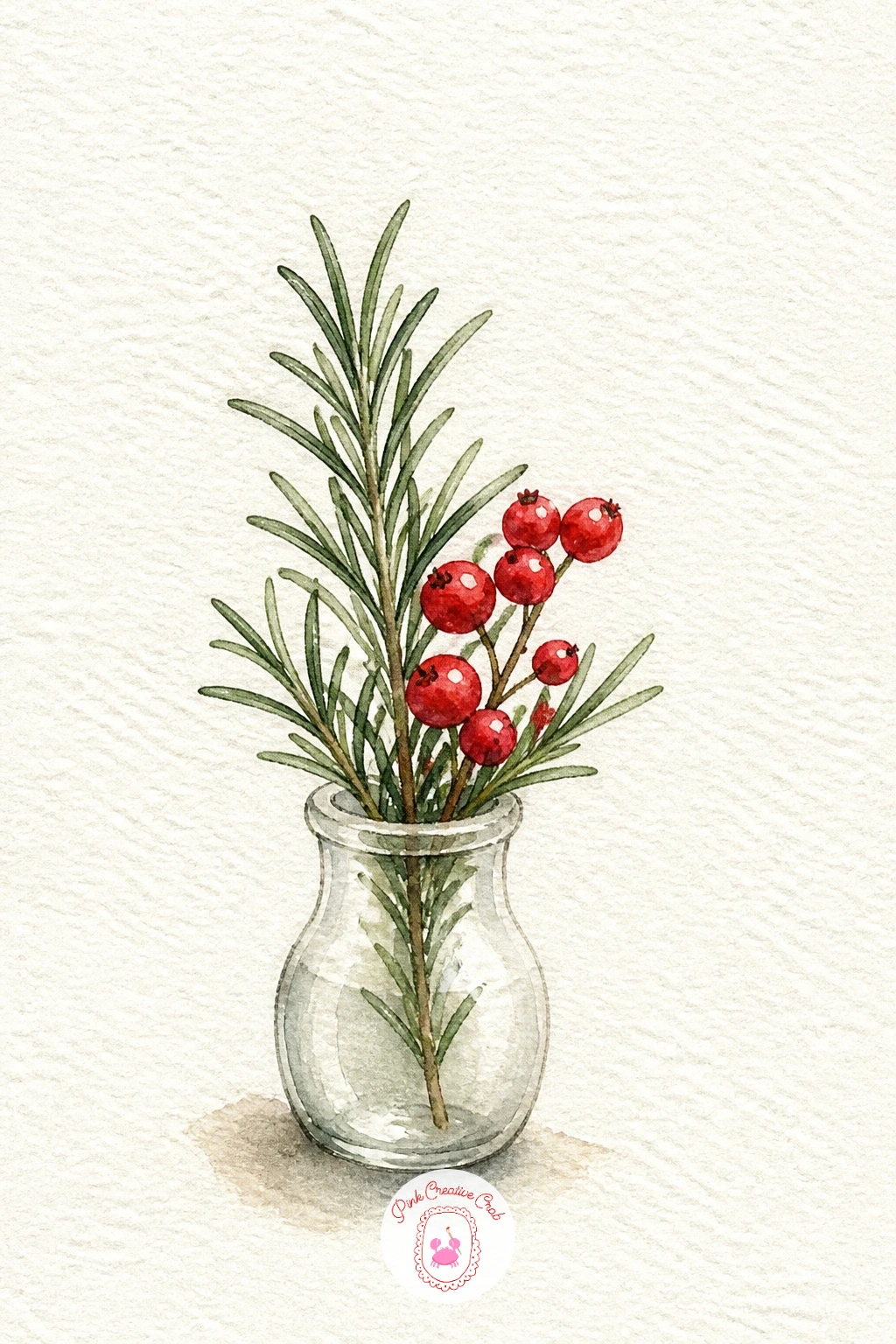 A Tiny Vase of Rosemary and Berries — Scale back down to a tiny vase holding just a sprig of rosemary and a few red berries, simple enough to finish quickly.